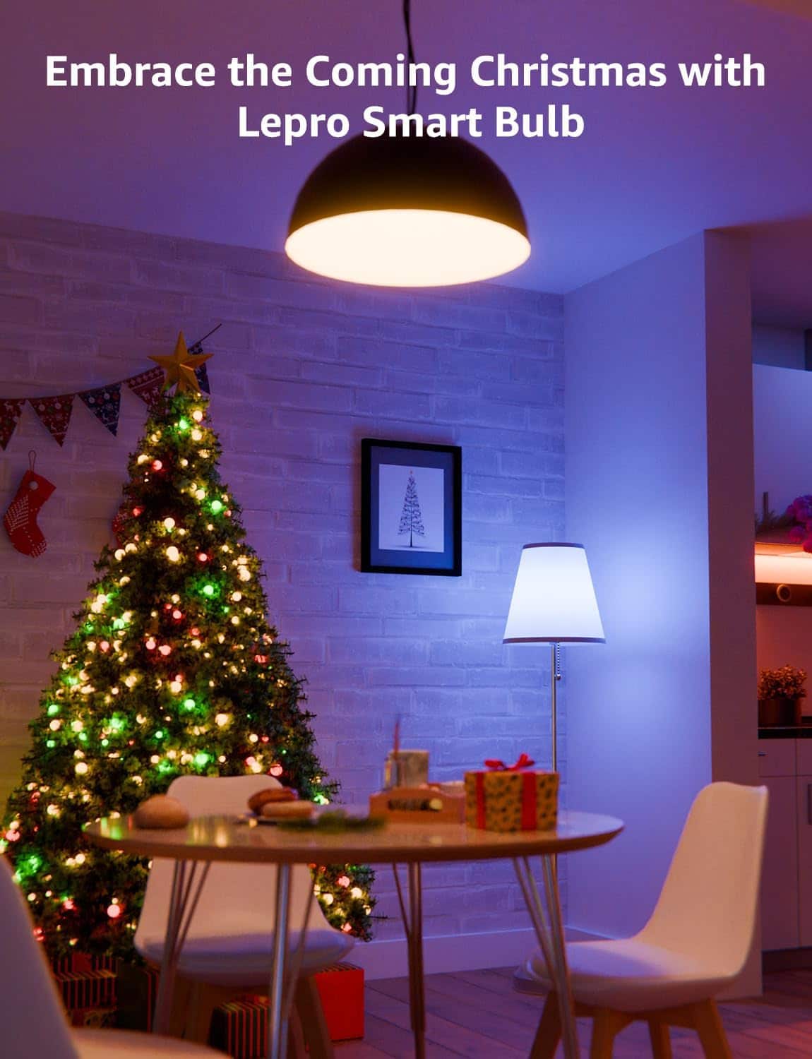 Lepro B1 Christmas Light Bulbs - Smart Mood Recognition, Music Sync, 2.4Ghz WiFi RGBWW Color Changing LED Bulb, Voice Control Via App, Work with Alexa  Google Assistant, 4 Packs