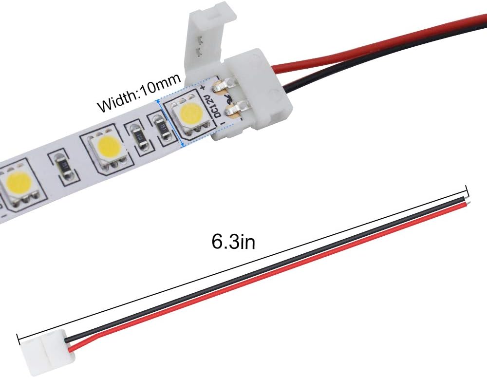 LightingWill 10pcs/Pack Strip Wire Solderless Snap Down 2Conductor LED Strip Connector for 10mm Wide 5050 5630 Single Color Flex LED Strips