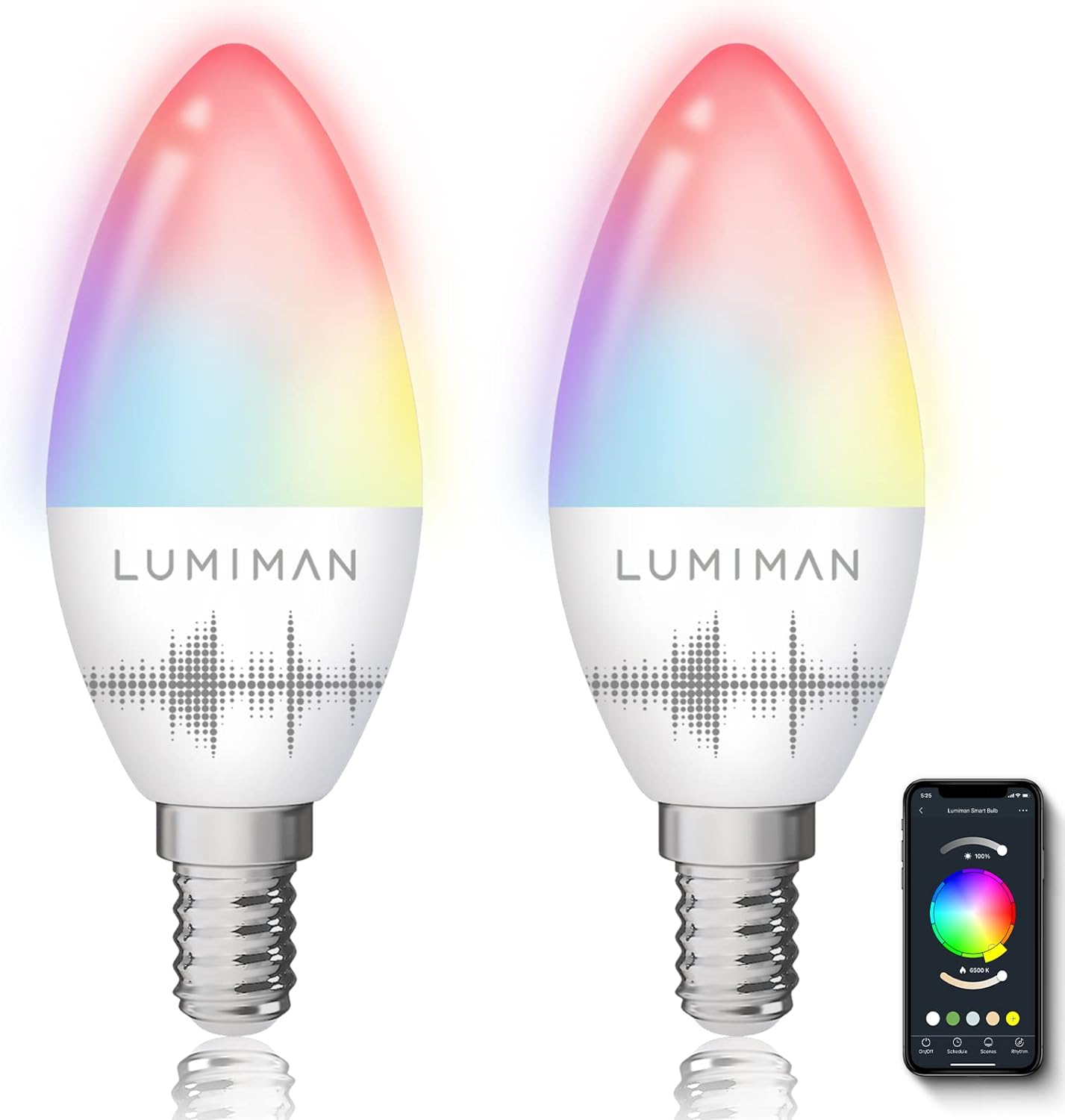LUMIMAN Candelabra Smart Bulb E12 LED Smart Light Bulbs WiFi RGB Color Changing Smart Lights That Work with Alexa Google Home Music Sync Tunable White 5W 400lm No Hub Required 4 Pack