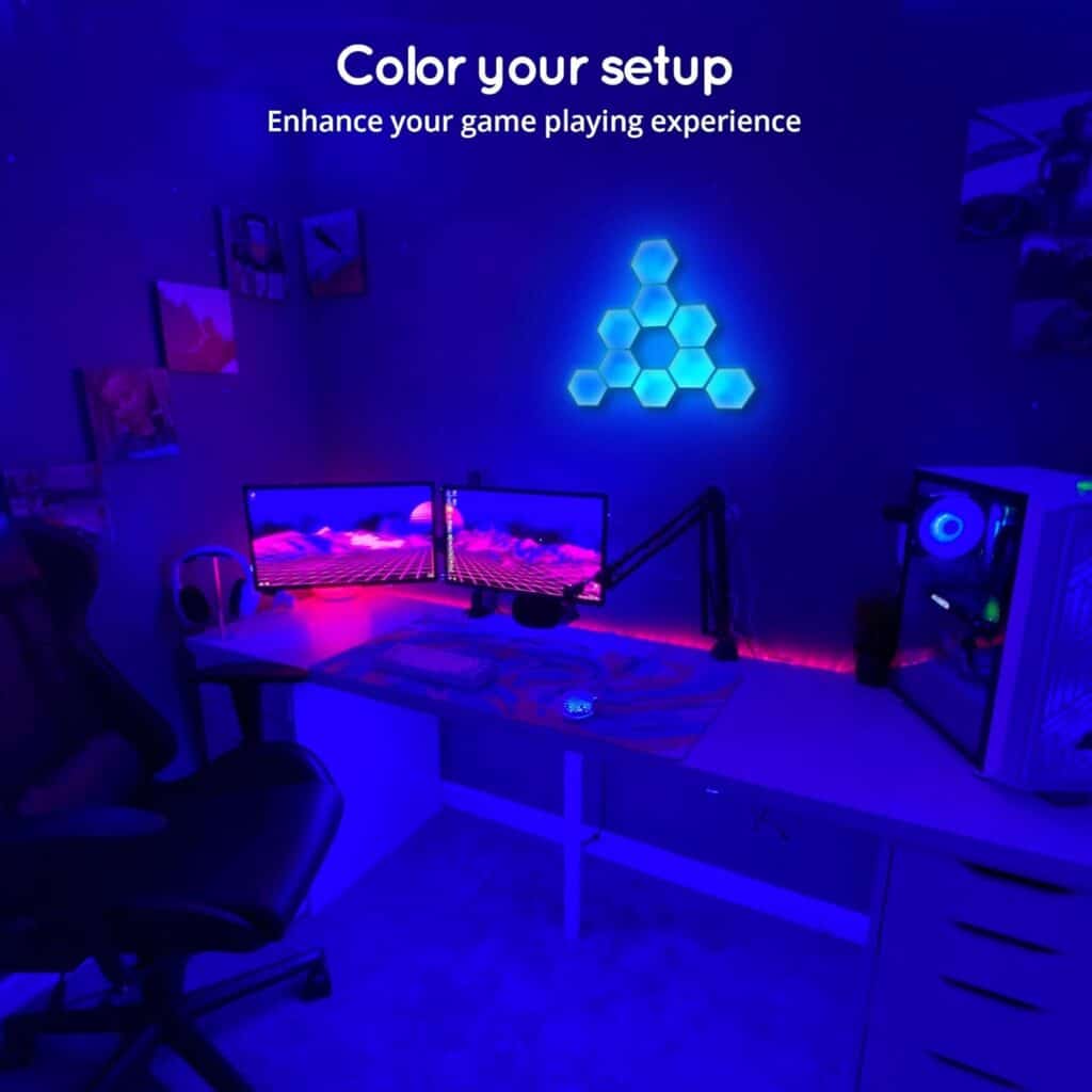 Lumoonosity LED Hexagon Lights - Dream Color Hexagon LED Light with RF Remote - Music Sync Color Changing Hexagon Wall Lights - RGB Hexagon Lights for Bedroom, Gaming Room - Cool Hexagon Wall Panels