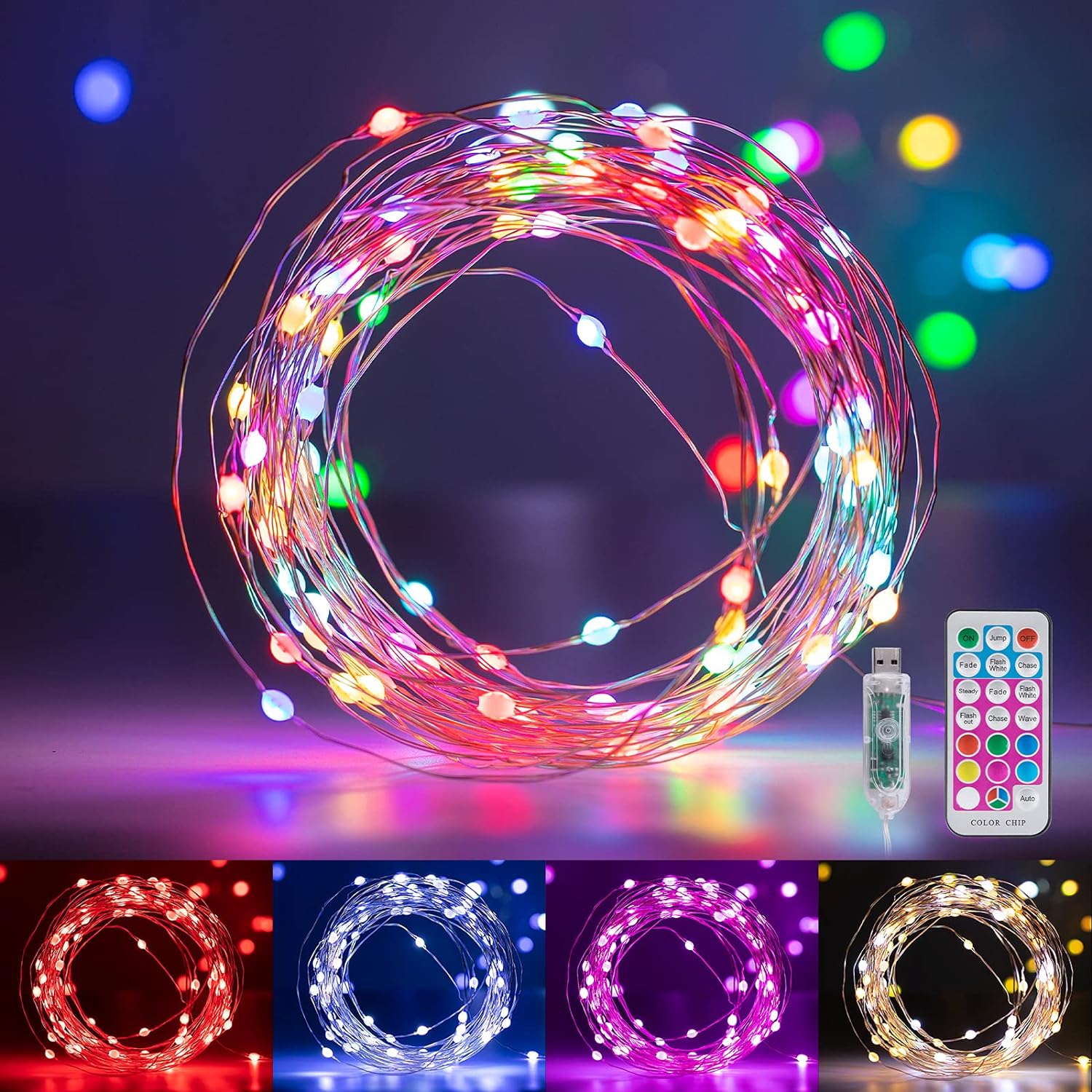 Minetom Fairy Lights Color Changing - 33 FT 100 LED String Lights with Remote, 11 Modes USB Powered Valentines Lights Indoor, Waterproof Twinkle Lights for Bedroom Classroom Easter St. Patrick Party