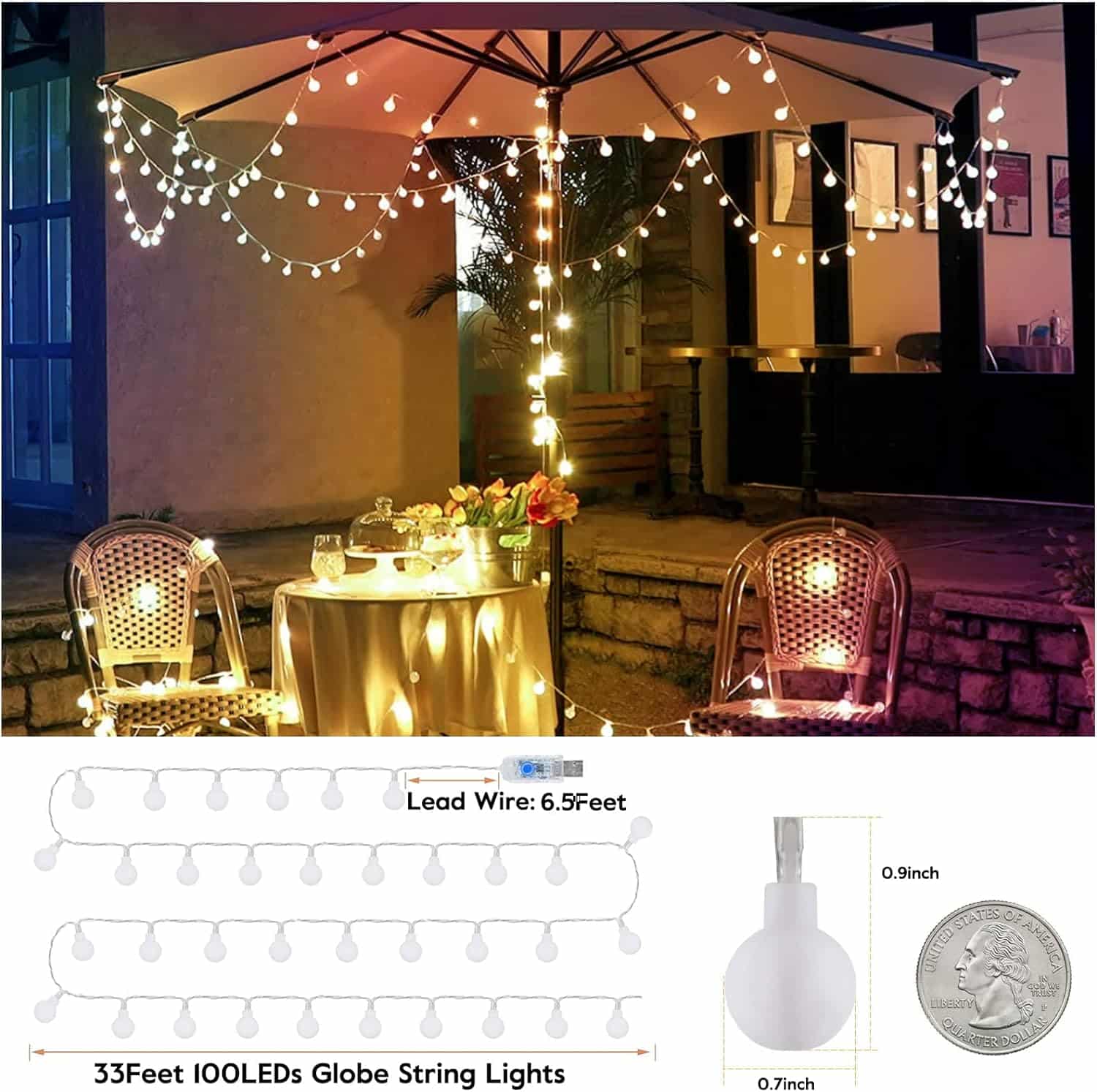 Minetom Globe String Lights, 33 Feet 100 Led Fairy Lights Plug in, 8 Modes with Remote Mini Globe Lights for Indoor Outdoor Bedroom Party Wedding Garden Christmas Tree Decor, Warm White