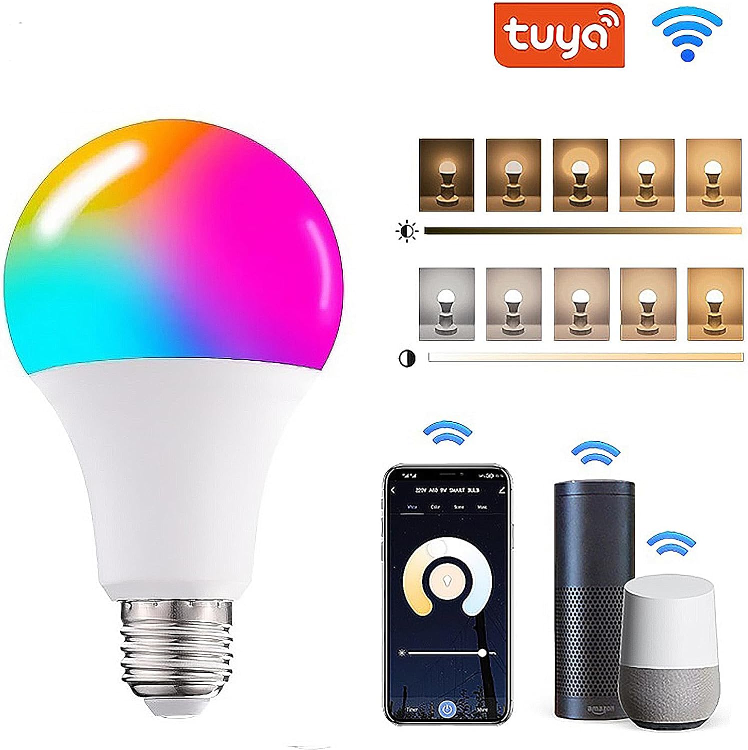 nailastro RGB Smart Light Bulbs, WiFi and Bluetooth Color Changing Light Bulbs,A19 9W 60W Equivalent 800LM, Music Sync WiFi Light Bulbs Work with Alexa  Google Home,Alexa Light Bulbs for Home Party