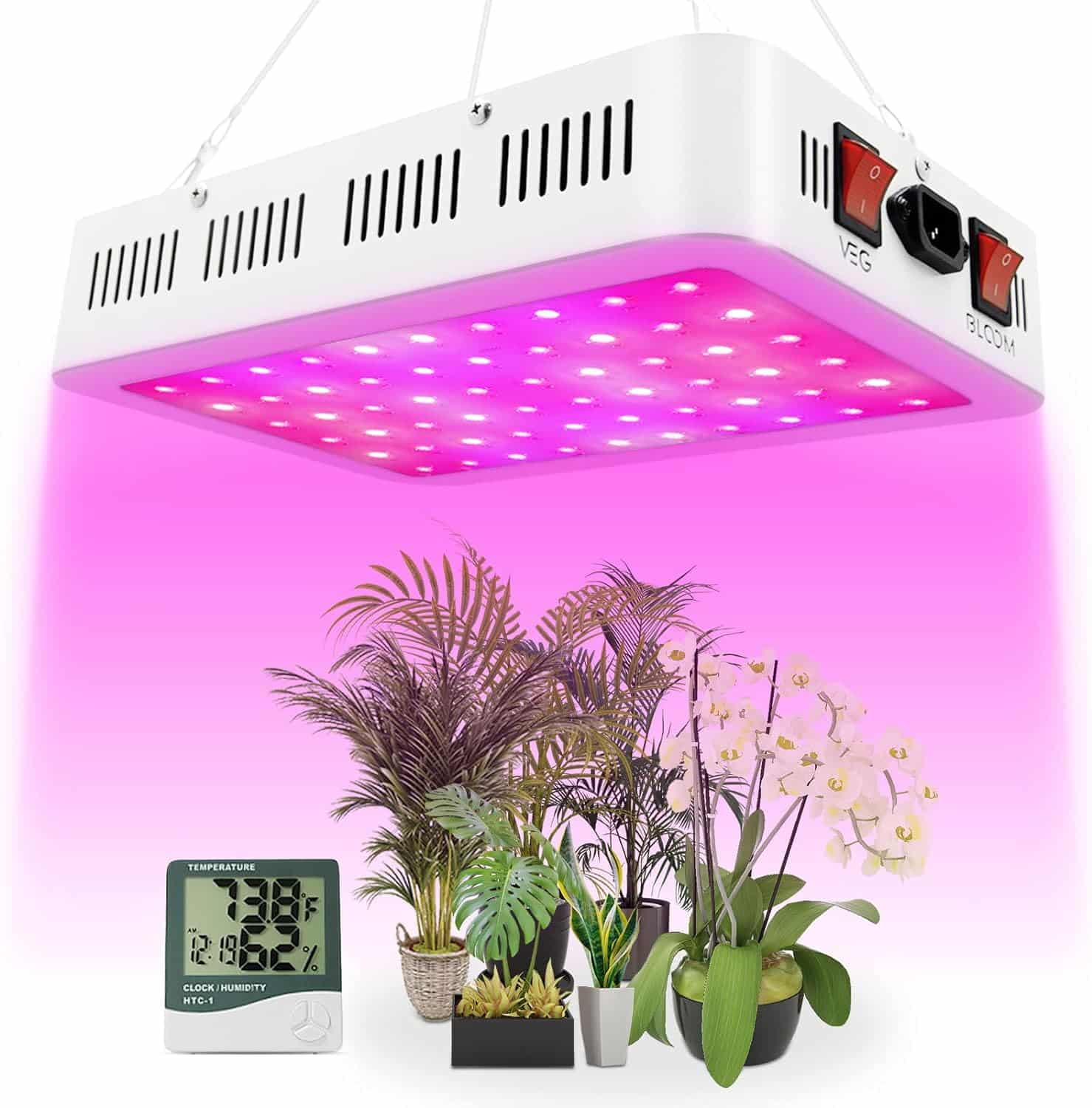 NAILGIRLS LED Grow Light, 600W Grow Lamp for Indoor Plants Full Spectrum Plant Growing Light Fixtures with Daisy Chain Temperature Hygrometer