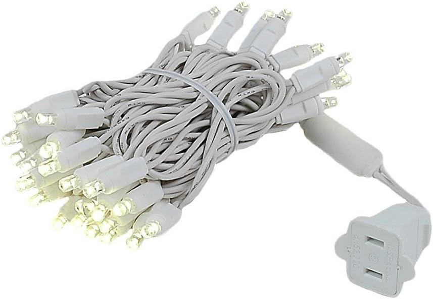 Novelty Lights 50 Commercial LED Christmas Lights (Warm White), 25 Feet w/ 6 inch Bulb Spacing, 5mm Bulbs, UL Listed, White Wire String Lights