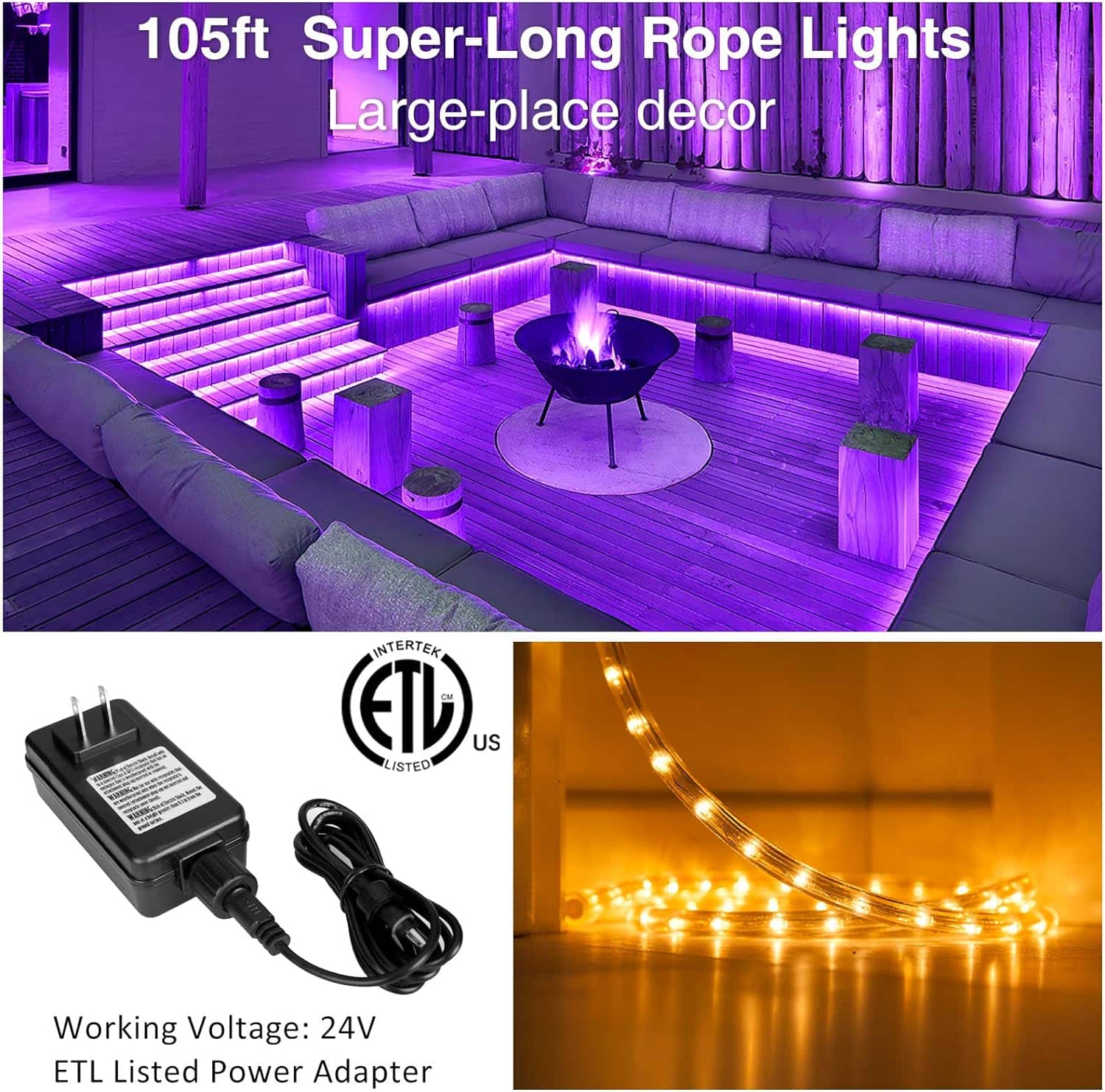 Novostella 52.5ft Smart LED Outdoor Rope Light, Music Sync RGB Strip Lights, App Control and RF Remote Color Changing Dimmable Tape Exterior Lighting Kit, for Garden Decorative Stairs Party, 24V IP65