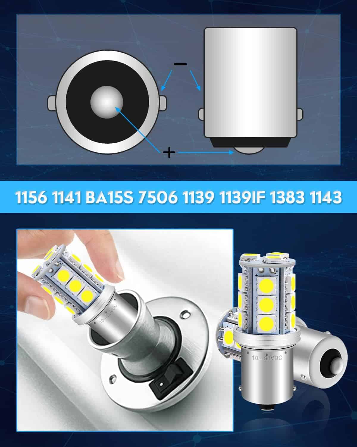 Qoope 1156 LED Bulb Warm White 1141 LED Bulbs RV Light Bulbs Interior 1073 7506 1003 BA15S Bulb for 12V Camper Travel Trailer Boat Motorhome Interior Lights, Pack of 10