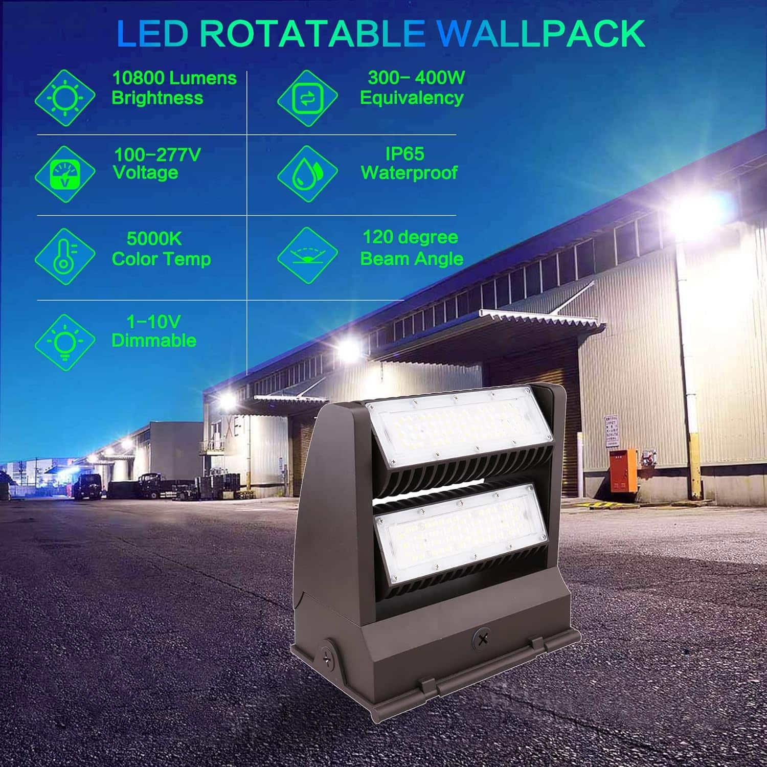 Rotatable LED Wall Pack Light 80W 5000K 10,800 lumens, Adjustable Head LED Wall Pack Light - Great for Area Light, Warehouse, Industrial and Commercial Use (80W)