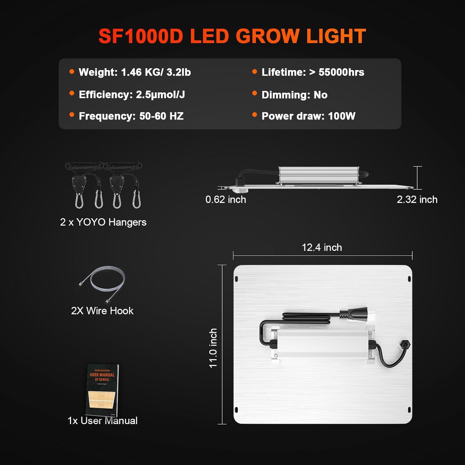 Spider Farmer 2024 New SF1000D LED Grow Light with Samsung LM301B Diodes Deeper Penetration  IR Lights Full Spectrum Growing Lamps for Indoor Plants Seedlings Vegetables Flowers 3x3/2x2 Grow Tent