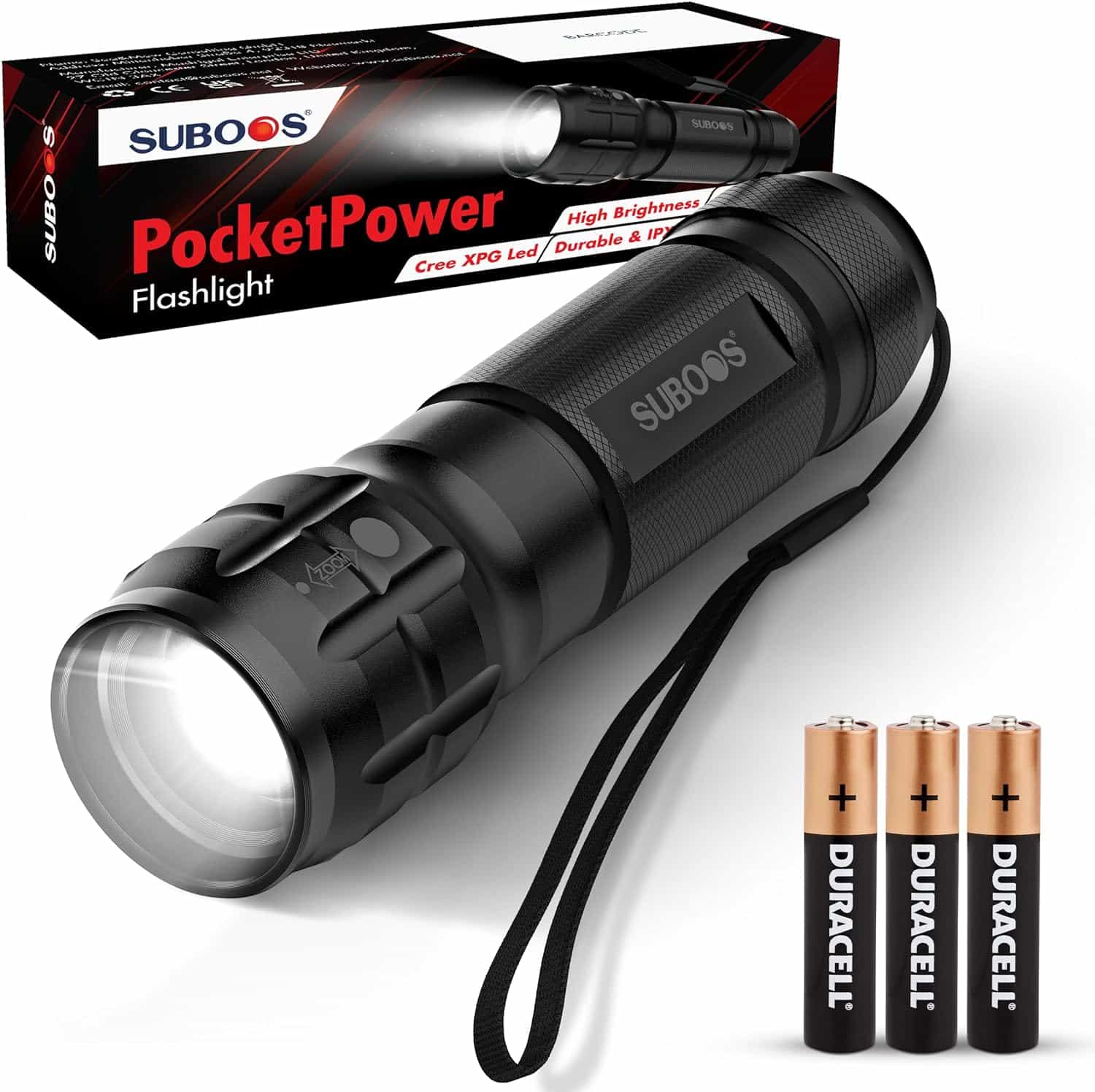 SUBOOS PocketPower LED Flashlight, High Lumens Flash Lights Battery Powered, Small Flashlights Powerful, Waterproof, Mini Flashlight for Home, Camping, Emergency, Batteries Included