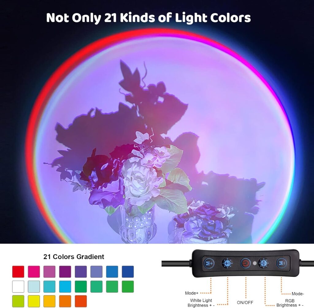 Tsrarey Sunset Lamp Projection, Not Only 21 Colors Sunset Lights, 180 Degree Rotation Led Light, Push Button Switch  APP Control Projector for Party Bedroom Decor
