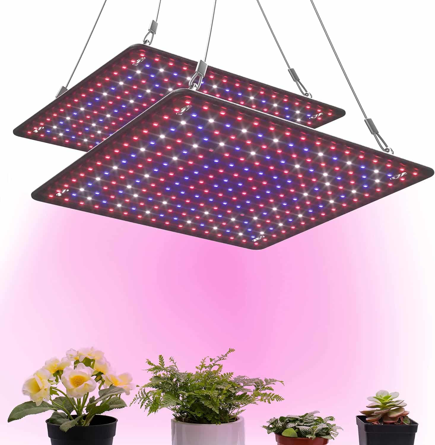 Uallhome 2 Pack LED Grow Light Panel 200W Lamp for Indoor Plants, Full Spectrum with White Blue Red UV IR LEDs for 4x4ft Coverage Grow Tent Greenhouse Veg and Bloom Seedlings Hydroponics