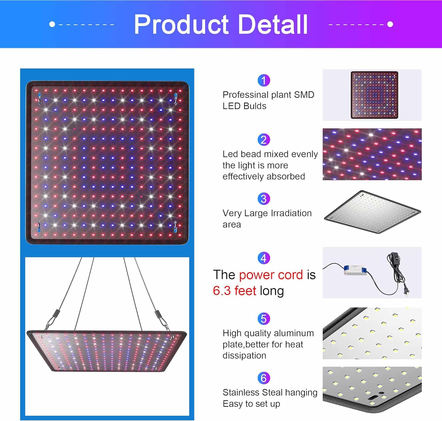 Uallhome 2 Pack LED Grow Light Panel 200W Lamp for Indoor Plants, Full Spectrum with White Blue Red UV IR LEDs for 4x4ft Coverage Grow Tent Greenhouse Veg and Bloom Seedlings Hydroponics