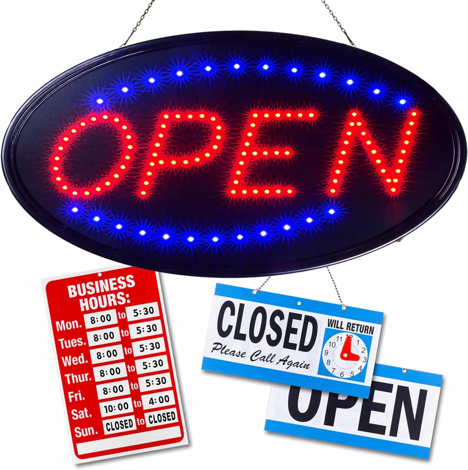 Ultima LED Neon Open Sign for Business: Lighted Sign Open with Flashing Mode – Indoor Electric Light up Oval Sign for Stores (19 x 10 in) Includes Business Hours and Open  Closed Signs