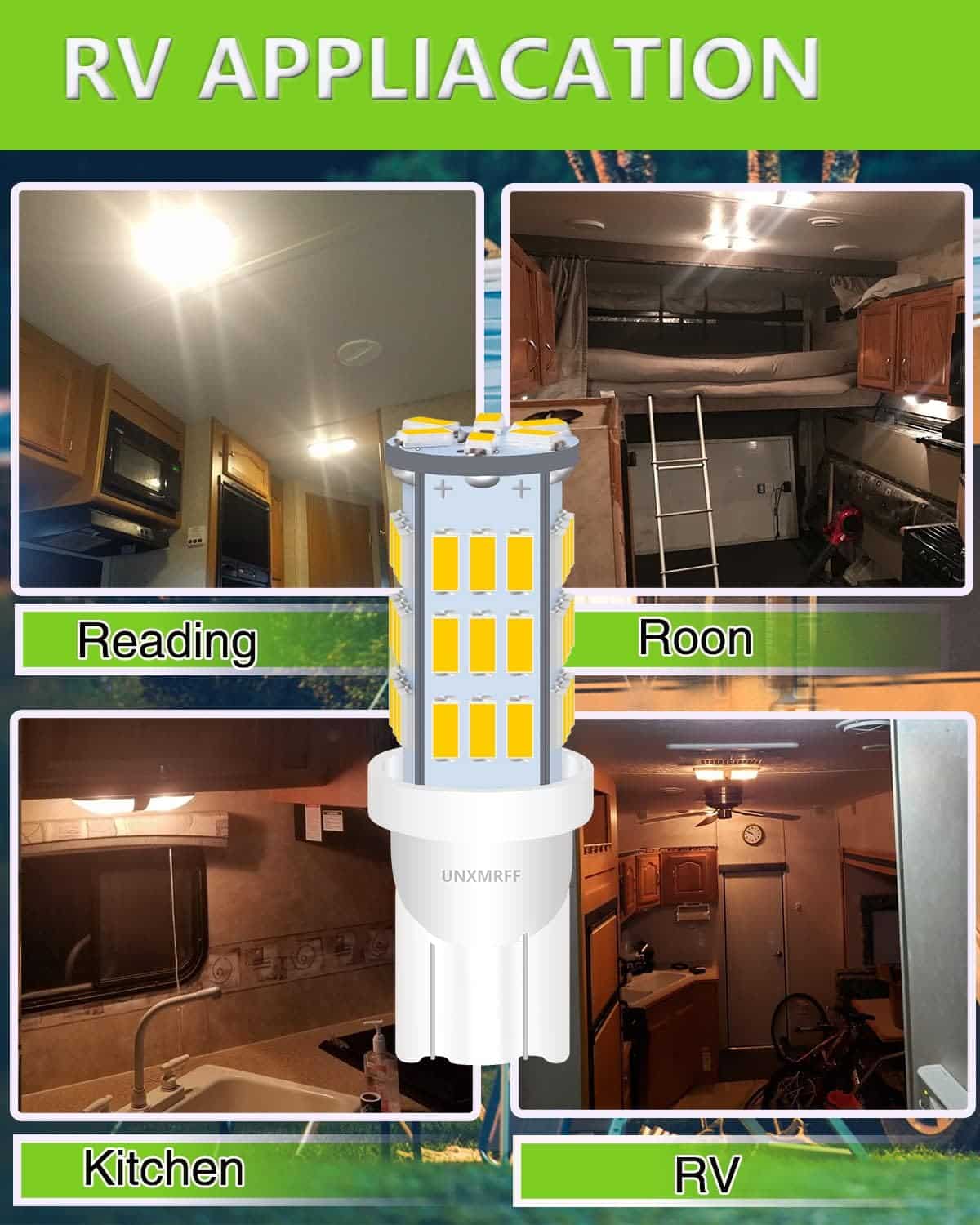 UNXMRFF - Super Bright 194 LED Light Bulbs White, T10 912 921 168 LED Camper Lights Bulb for 12V RV Ceiling Dome Light/RV Interior Lighting/Travel Trailer/Boat/RV Camper Light Bulb (Pack of 12)