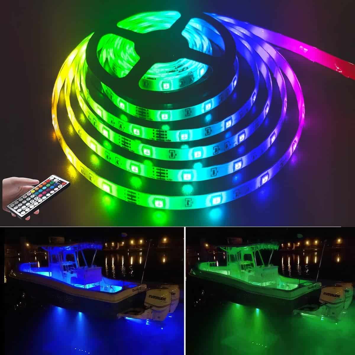 Vbakor 50FT LED Boat Lights, Waterproof Marine Pontoon Led Strip Lights, 20 Colors Changing Boat Deck Interior Light, Boat Accessories, Under Gunnel Lights, Night Fishing Lights for Boats
