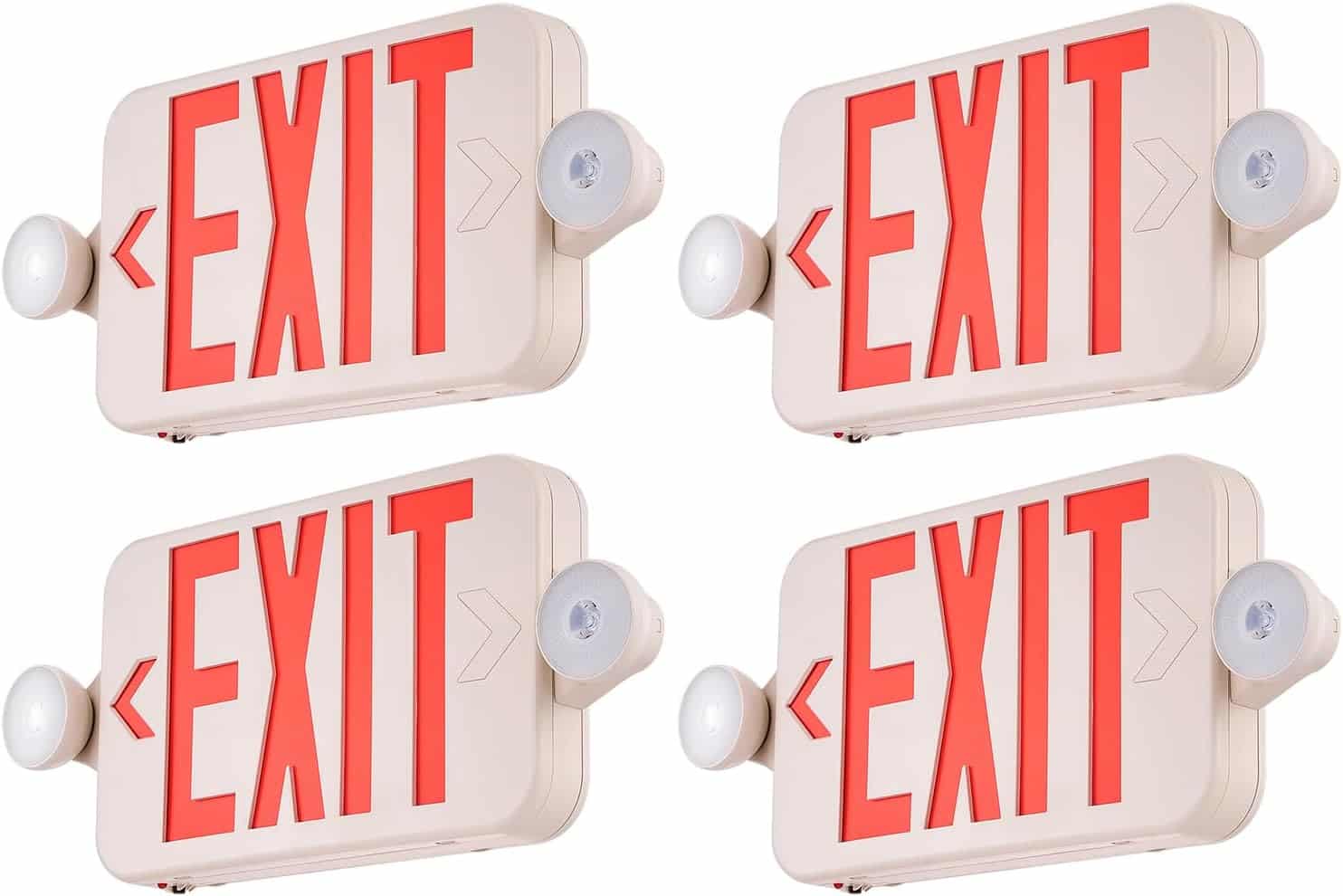VEVOR LED Exit Sign with Emergency Lights, Two LED Adjustable Heads Emergency Exit Light with Battery Backup, Combo Red Letter Fire Exit Lighting, Commercial Exit Signs for Business, UL Listed, 4 Pack