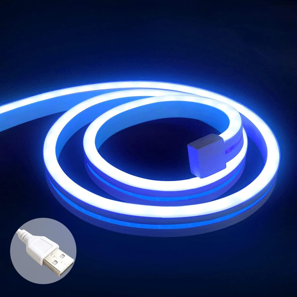 vimeepro 5V USB LED Neon Lights Strip 3.3ft neon Rope Lights Flexible Waterproof Neon LED Strip Lights for Indoor and Outdoor Bedroom TV Backlight Cabinets etc (Power Adapter Not Included/Blue)