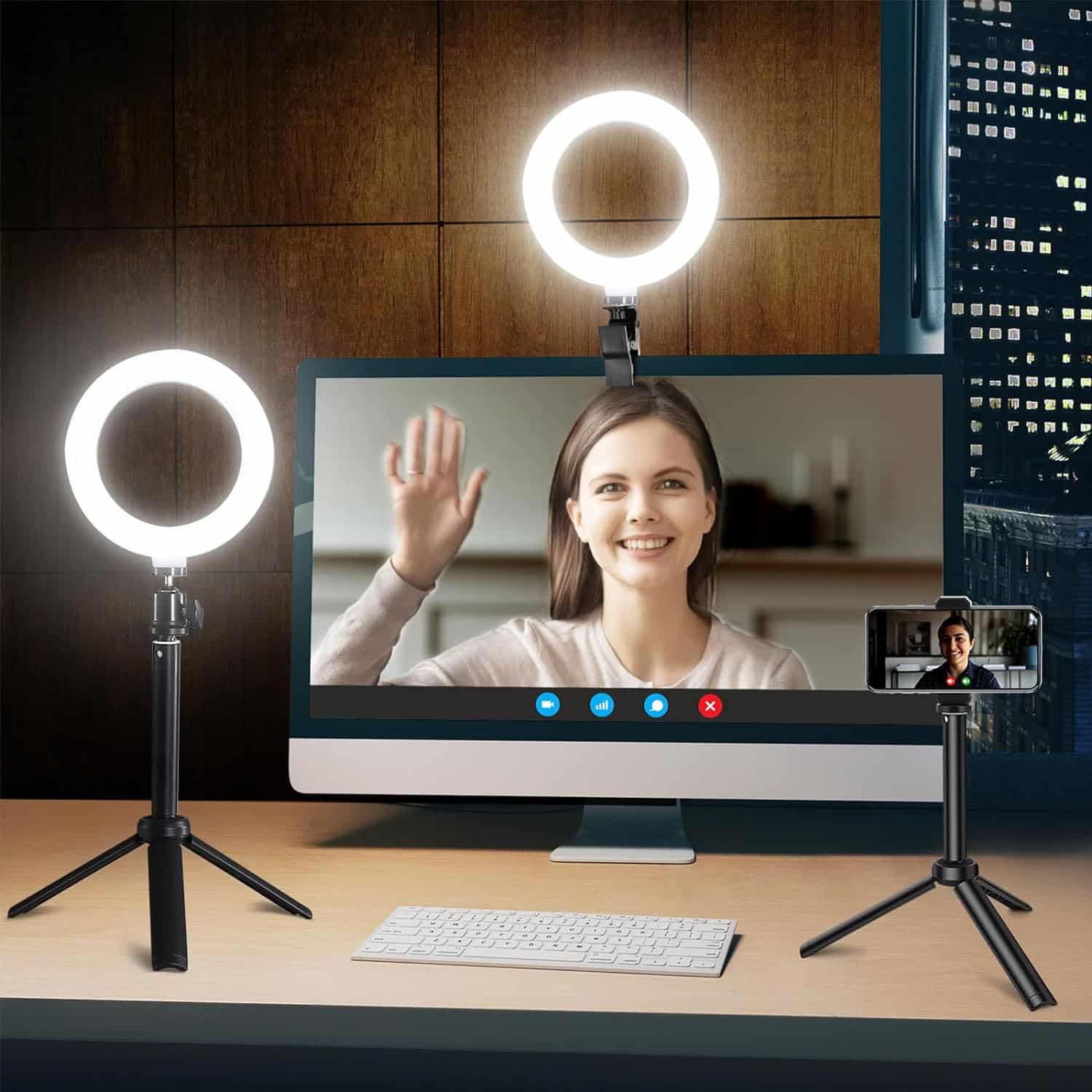 Whellen Selfie Ring Light for Zoom Meeting, Dimmable Computer Light with Tripod Stand, Clip On Laptop 6.3 LED Video Light for Distance Learning,Video Conferencing/Video Recording/Makeup