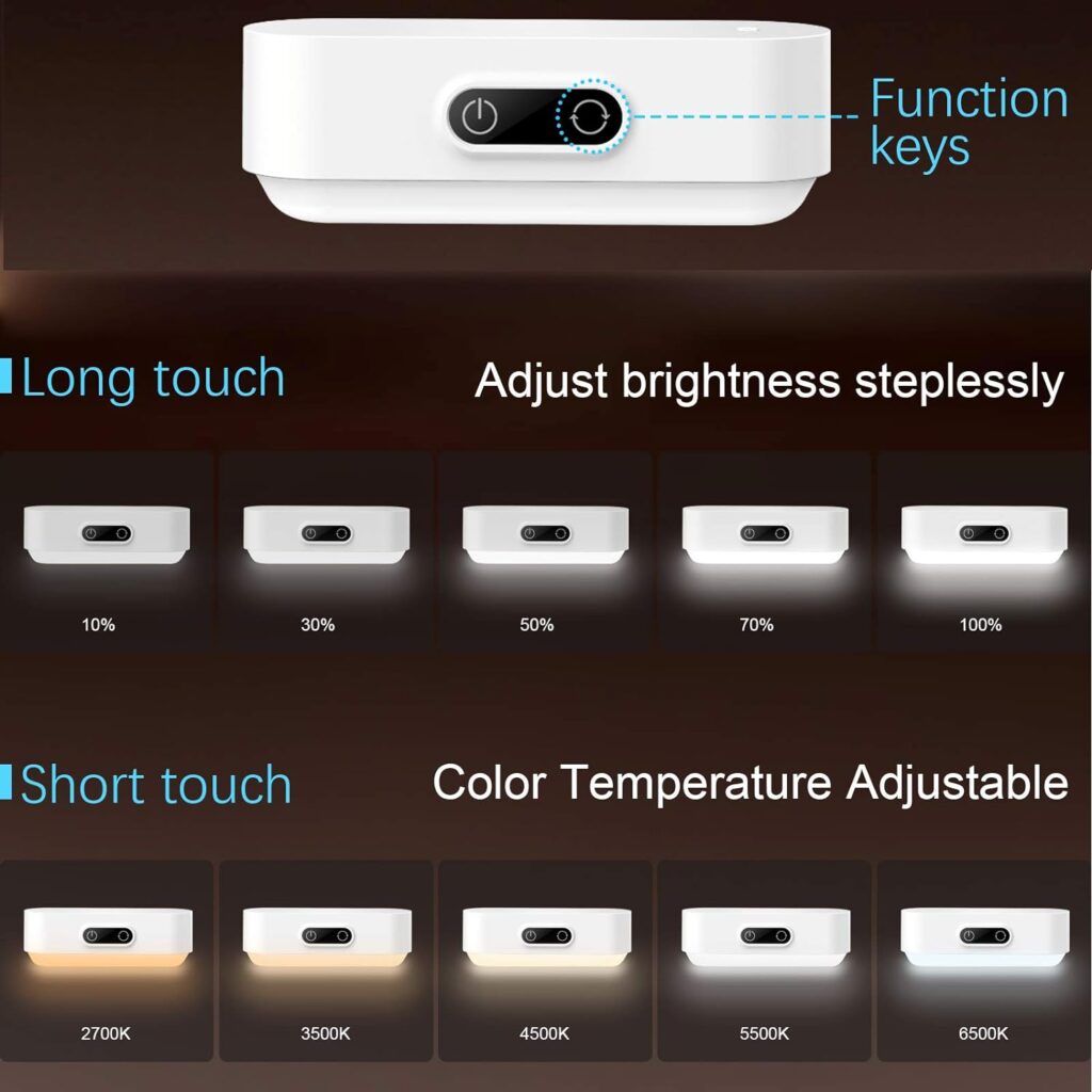 WILLED Upgraded 3W Touch Lights, 5 Colors Adjustable, Dimmable Tap Lights, 2000mAh Rechargeable Battery, Magnet Stick on Lights for Closet, Cabinet, Bedroom, Wall, Reading, 2700K-6500K, 2 Pack