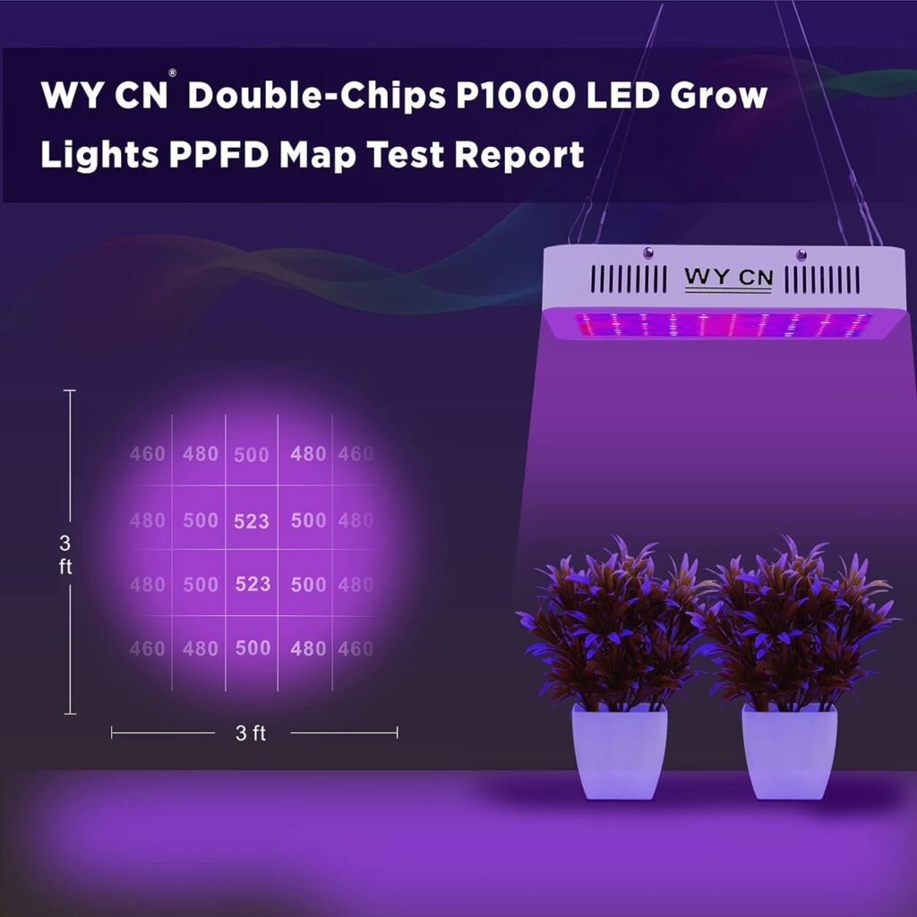 WY CN LED P1000 Upgraded Full Spectrum Dual Chip Grow Light with Daisy Chain Design for Hydroponic Indoor Plants, Seeding, Flowering Fruiting Grow Lights for Indoor Plants