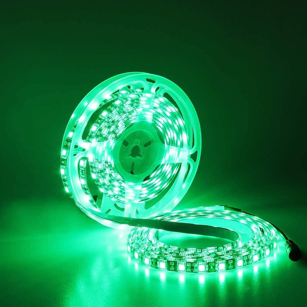 YUNBO LED Strip Light 12V Green 16.4ft/5m 300 Units Cuttable SMD 5050 Black PCB Board Waterproof IP65 Flexible LED Tape Light for Boat, Car, Bar, Party, Holiday Decoration Lighting(No Power)