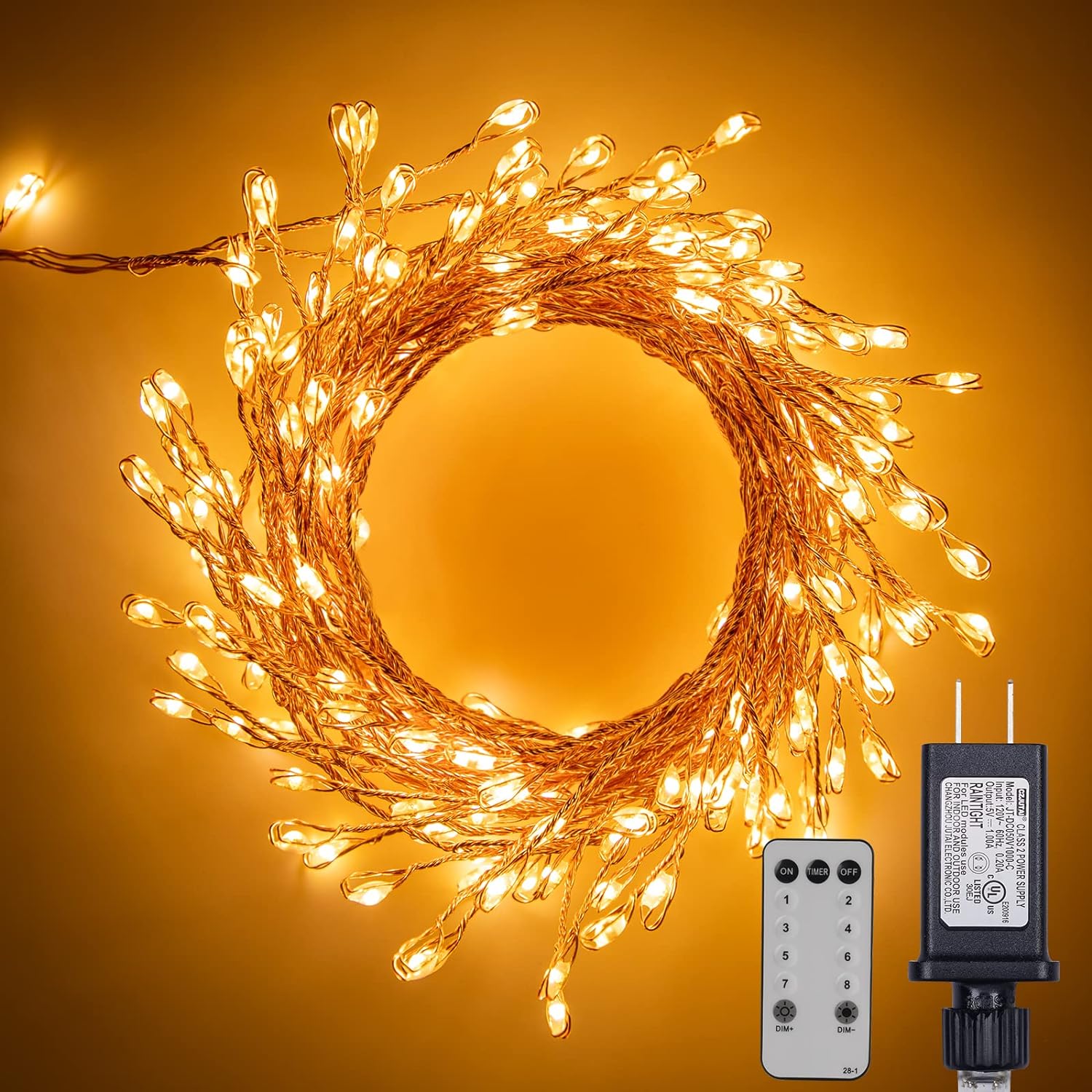 10Feet Battery Operated Fairy Lights, 120LEDs Firecracker String Lights Waterproof Silver Wire Starry Firefly Lights for DIY Wreath Home Weeding Indoor Outdoor Christmas Decorations, Warm White