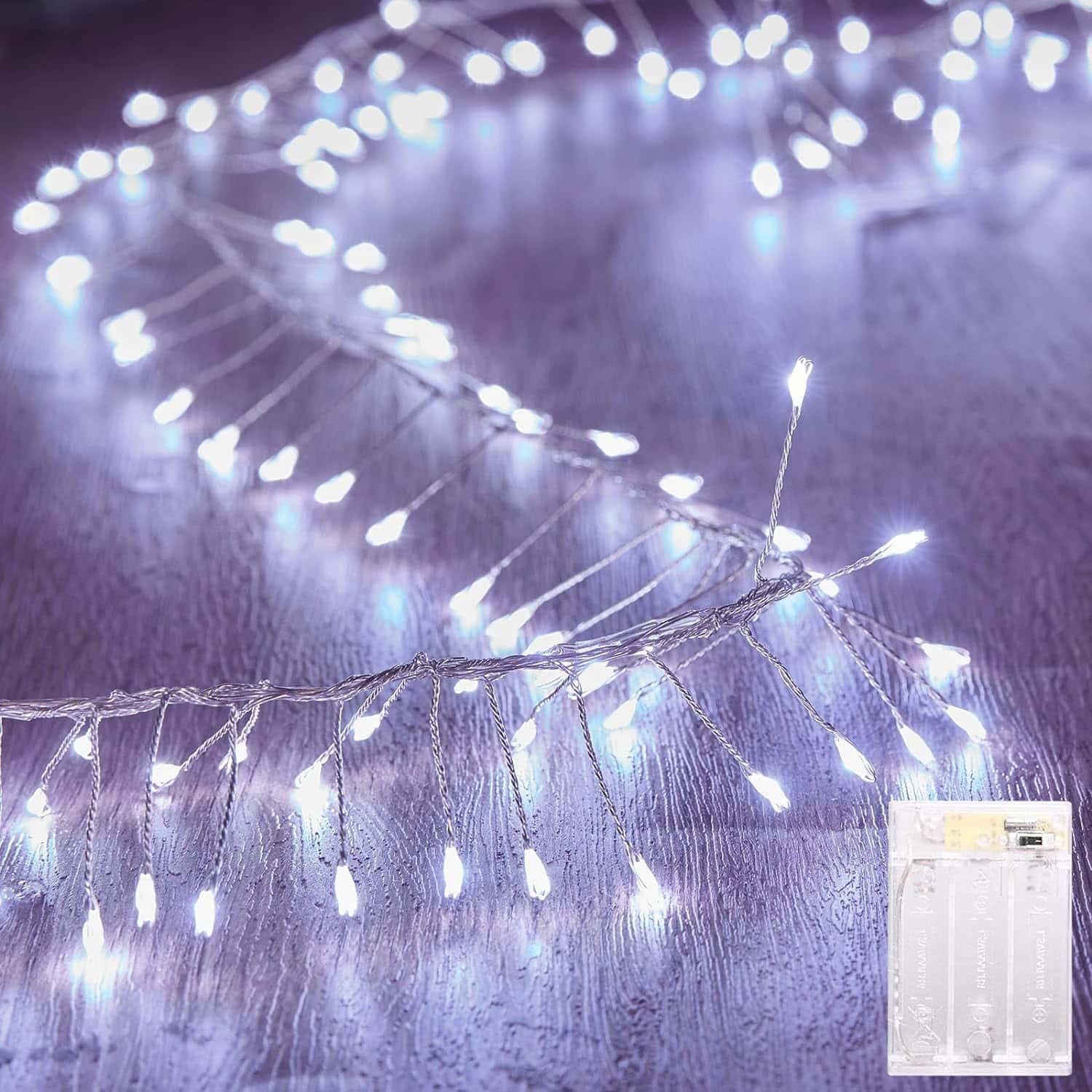 10Feet Battery Operated Fairy Lights, 120LEDs Firecracker String Lights Waterproof Silver Wire Starry Firefly Lights for DIY Wreath Home Weeding Indoor Outdoor Christmas Decorations, Warm White