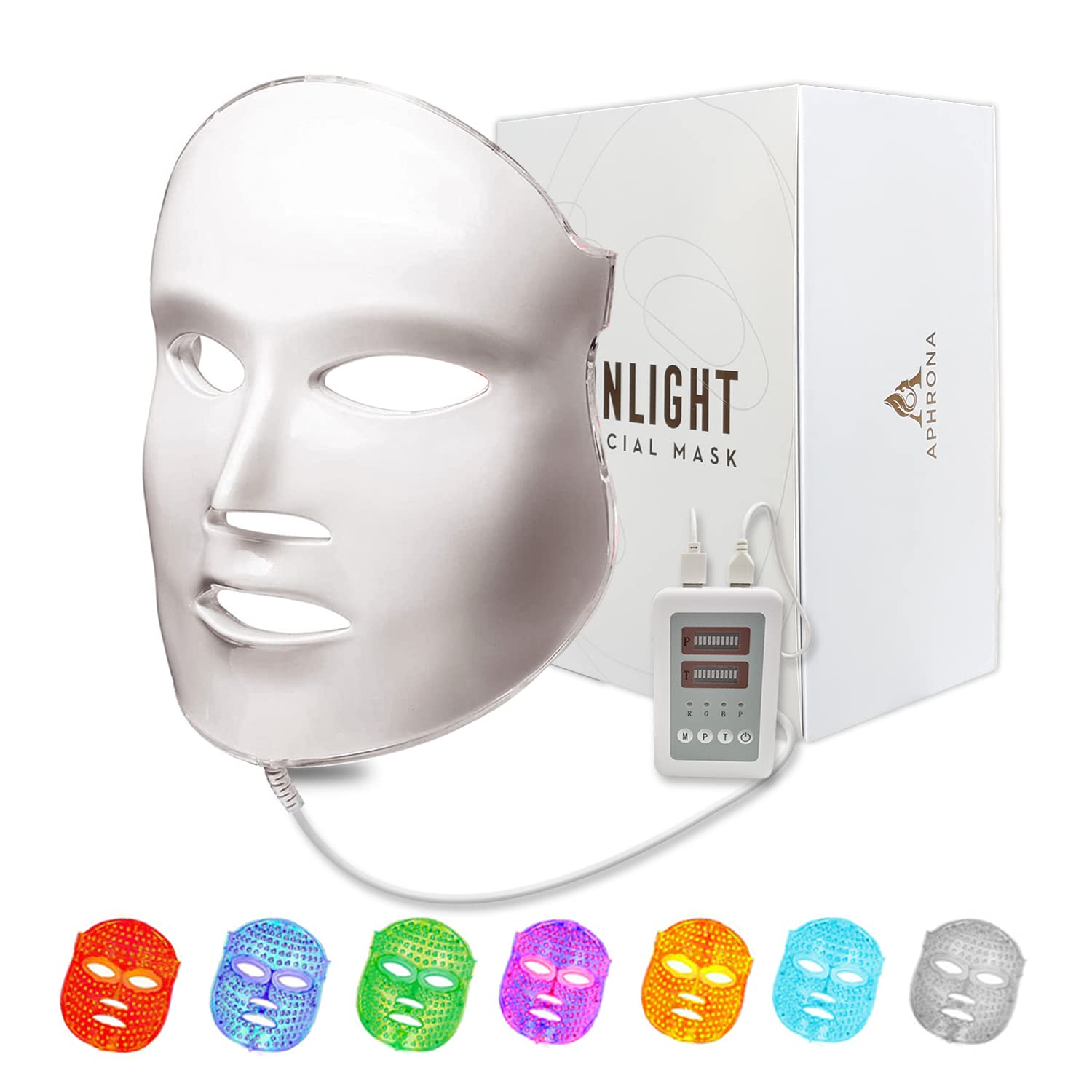Aphrona FDA cleared LED Facial Skin Care Mask MOONLIGHT PRO 7 Color Treatment Photon Mask (White)