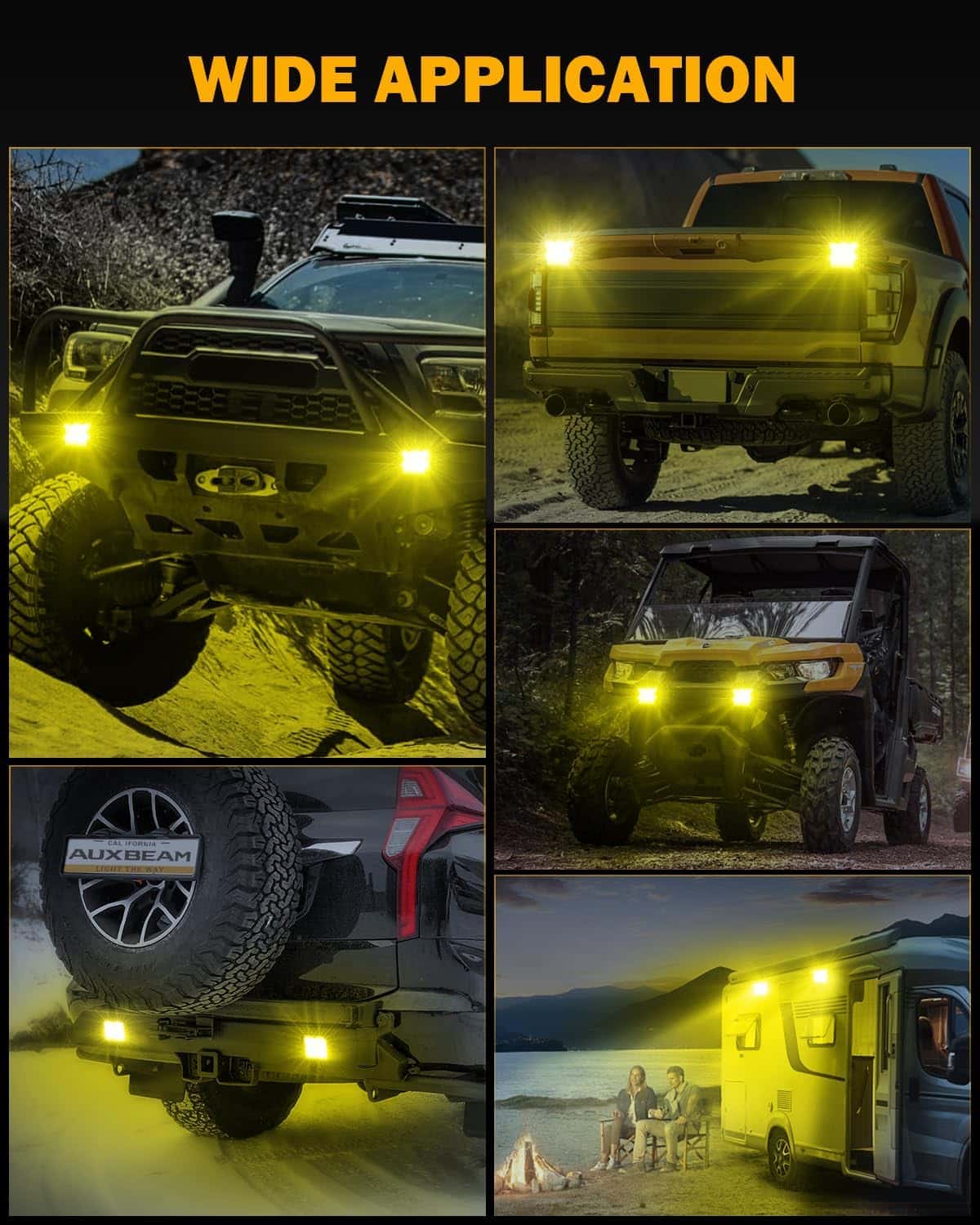 Auxbeam 3.5 Inch Amber LED Pods Light, 40W Flush Mount Flood Offroad Driving Cube Lights Fog Yellow Reverse Light Backup Lights Motorcycle Taillights with Wiring Harness Kit - 2 Lead