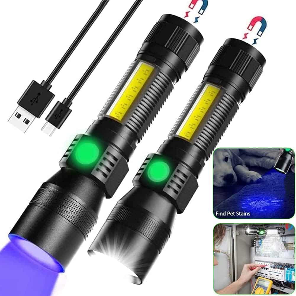 Black Light UV Flashlight Rechargeable, 3in1 Super Bright Tactical Flashlights LED UV Black Light Redlight, 2000Lumen 7Modes, Zoomable, Waterproof Pocket Flashlight for Pet Stains Detection,Camping