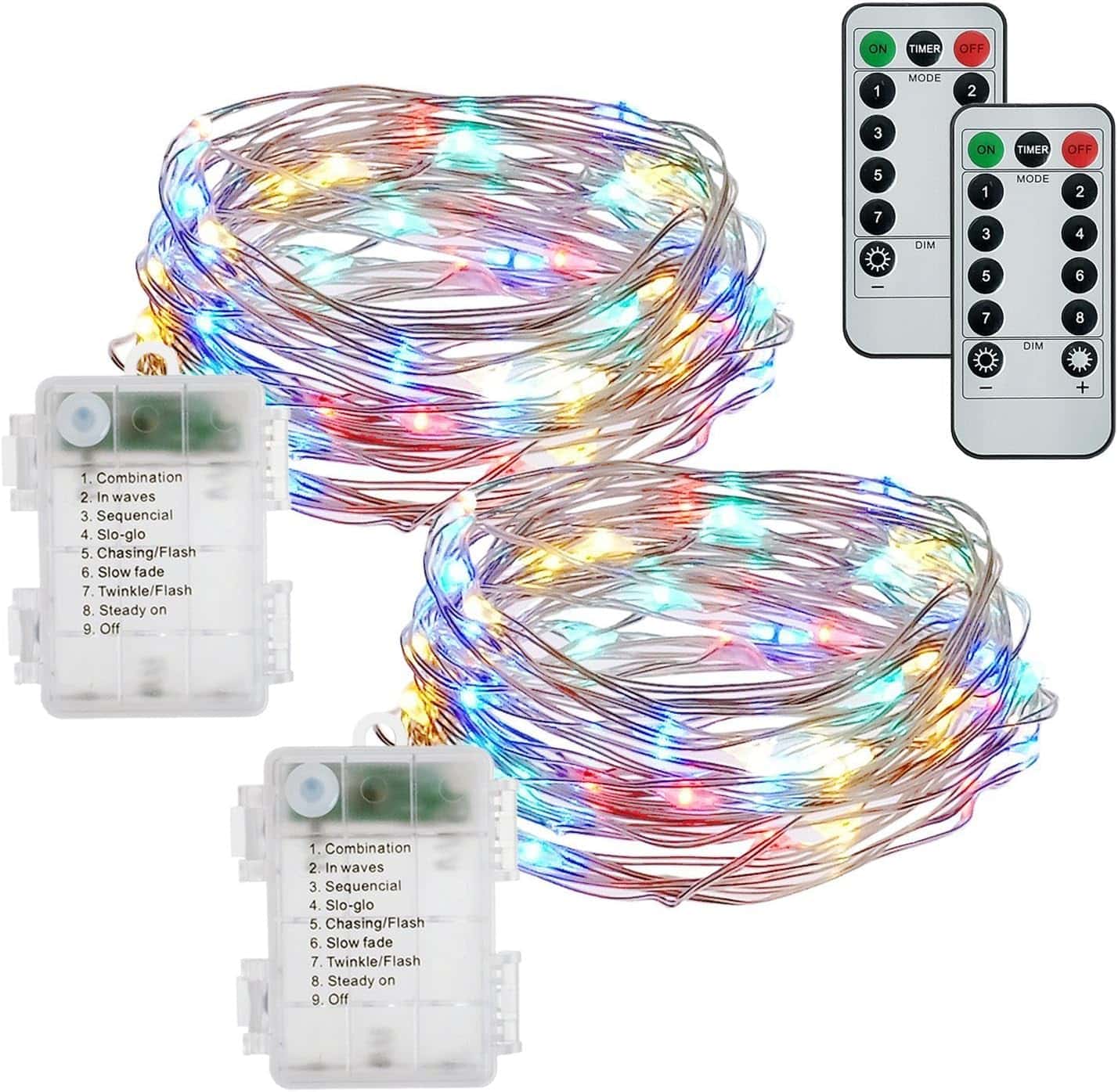 buways Fairy Lights,2-Pack Battery Operated Waterproof Multicolor 50 LED Fairy String Lights,16.4ft Silver Wire Light with Remote Control for Christmas Parties,Garden and Home Decoration