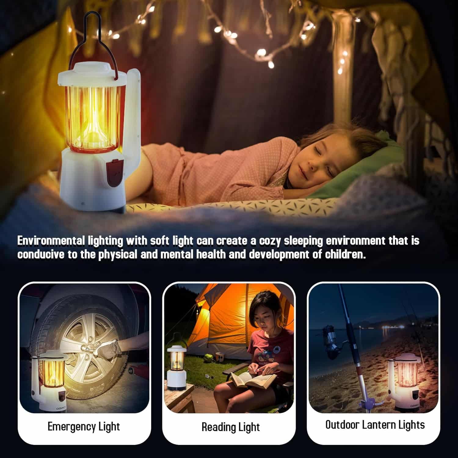 COWHERD Camping Lantern with Rechargeable Flashlights - LED Camping Lights with Flashlight and Lantern Mode - Ideal for Power Outages, Spotlight, Searchlight, Outdoor, Hiking, Emergency