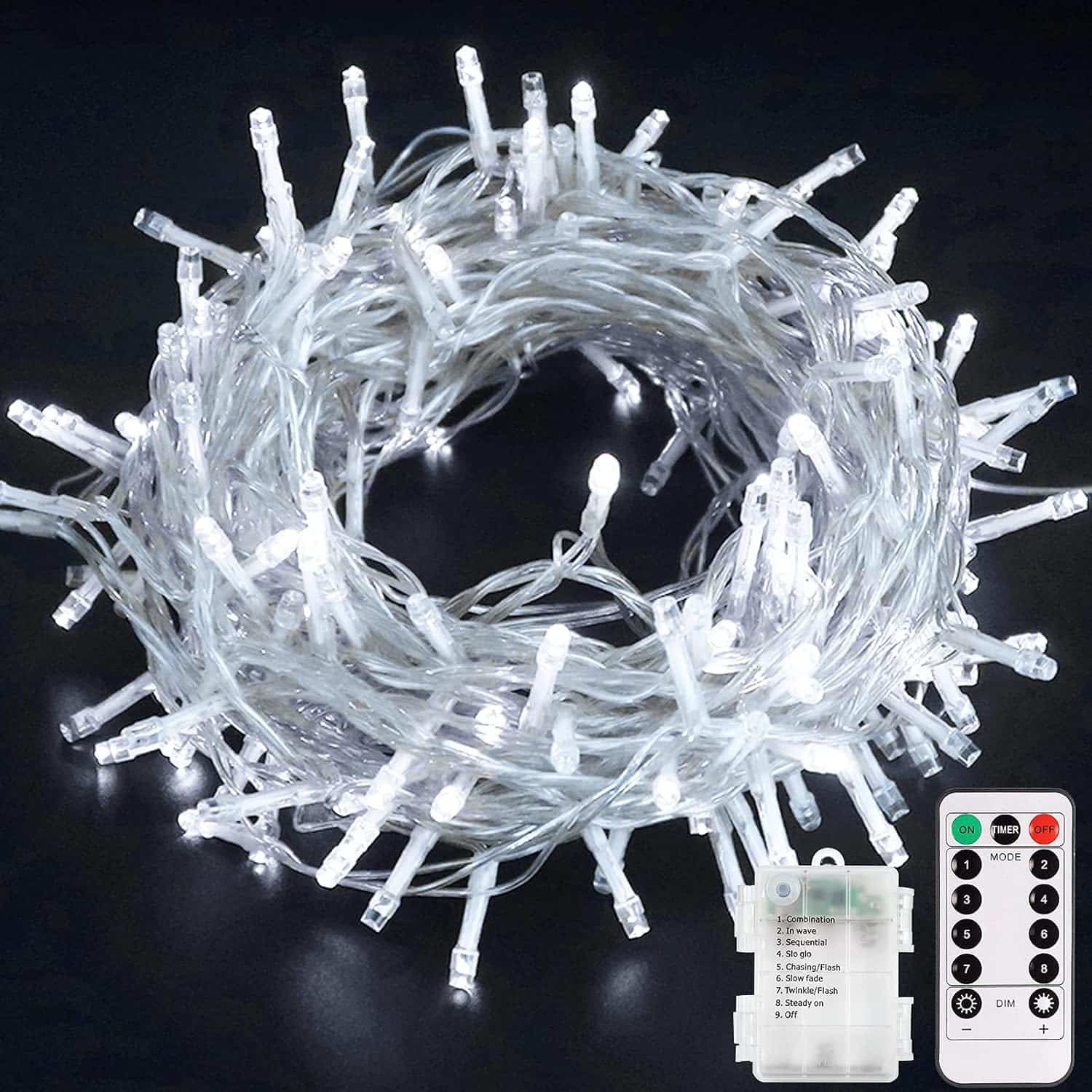 echosari String Lights Battery Powered, 33Ft 100 LED Warm White Outdoor Fairy String Lights with Remote Dimmable Timer 8 Modes for Wedding Party Garden Decoration