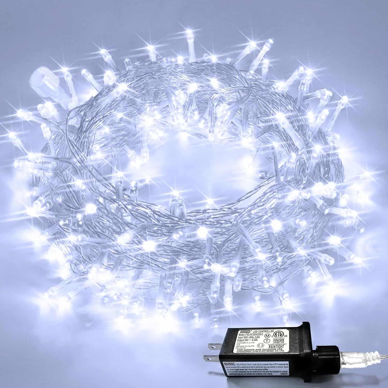 JMEXSUSS 33ft 100 LED White Christmas Lights, 8 Modes Connectable Clear Wire Twinkle Fairy String Lights Indoor, Plug-in Christmas String Lights Outdoor Waterproof for Christmas Wedding Party Tree