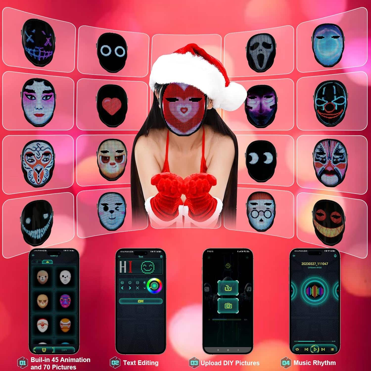 LED Smart Mask for Birthday Gift, Face Changing LED Mask,Boywithuk Mask for Adults and Kids Valentines Day Masquerade
