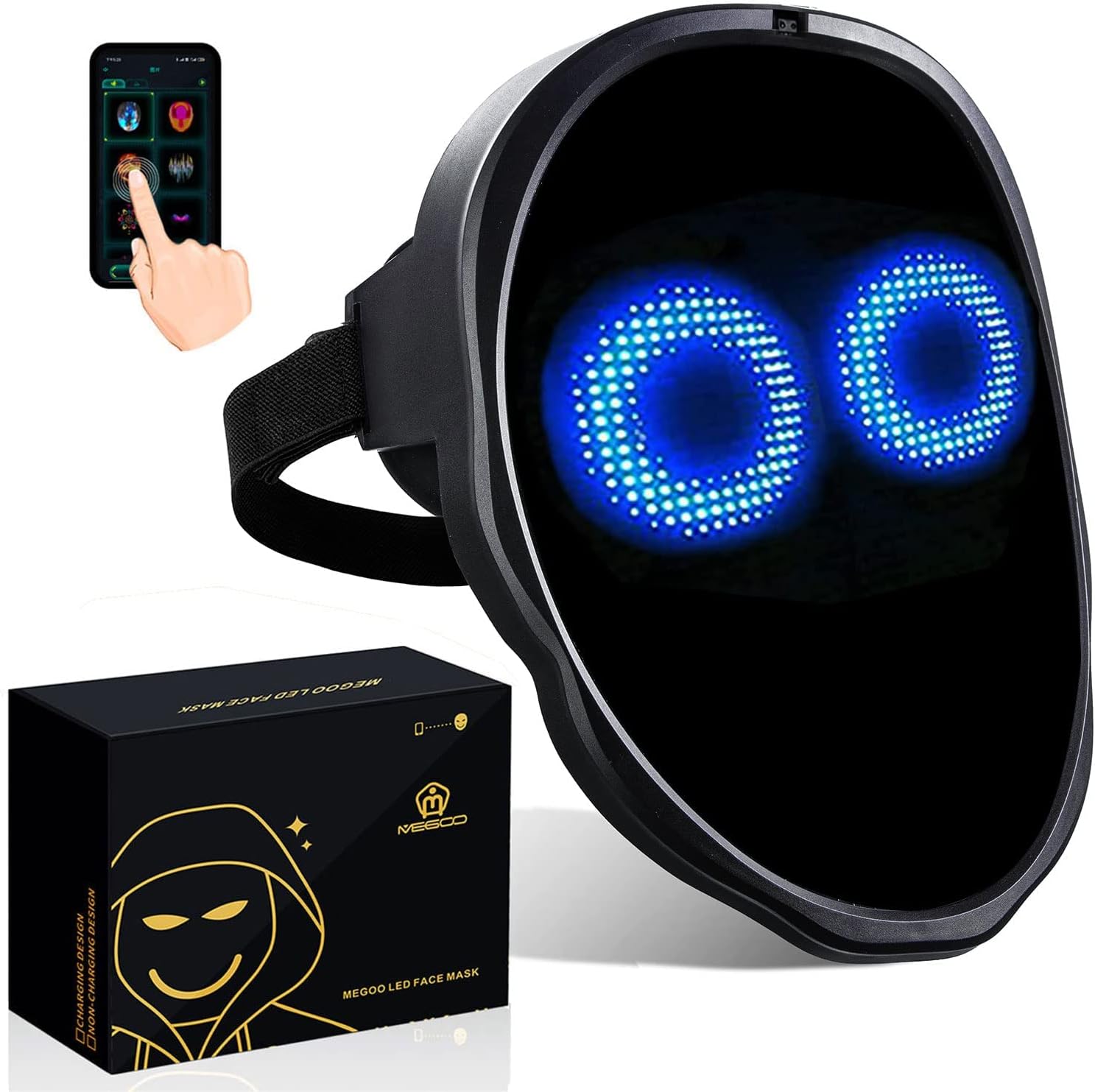 MEGOO Led Mask with Bluetooth Programmable App,Shining Led Light Up Face Mask for Adult Kid Halloween Masquerade Party