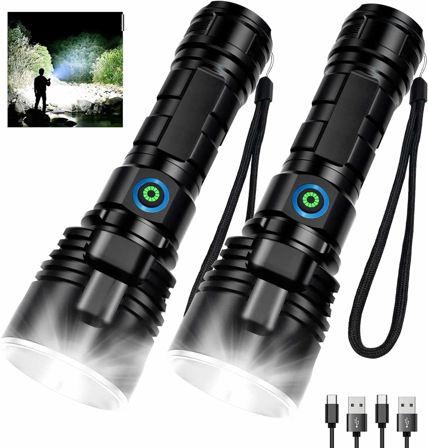 MILAOSHU Rechargeable Flashlights 900,000 High Lumens - 2 Pack, 12 Hours Powerful LED Flash Light with 3 Modes, Super Bright  IPX5 Waterproof Torch for Camping, Home, Emergencies