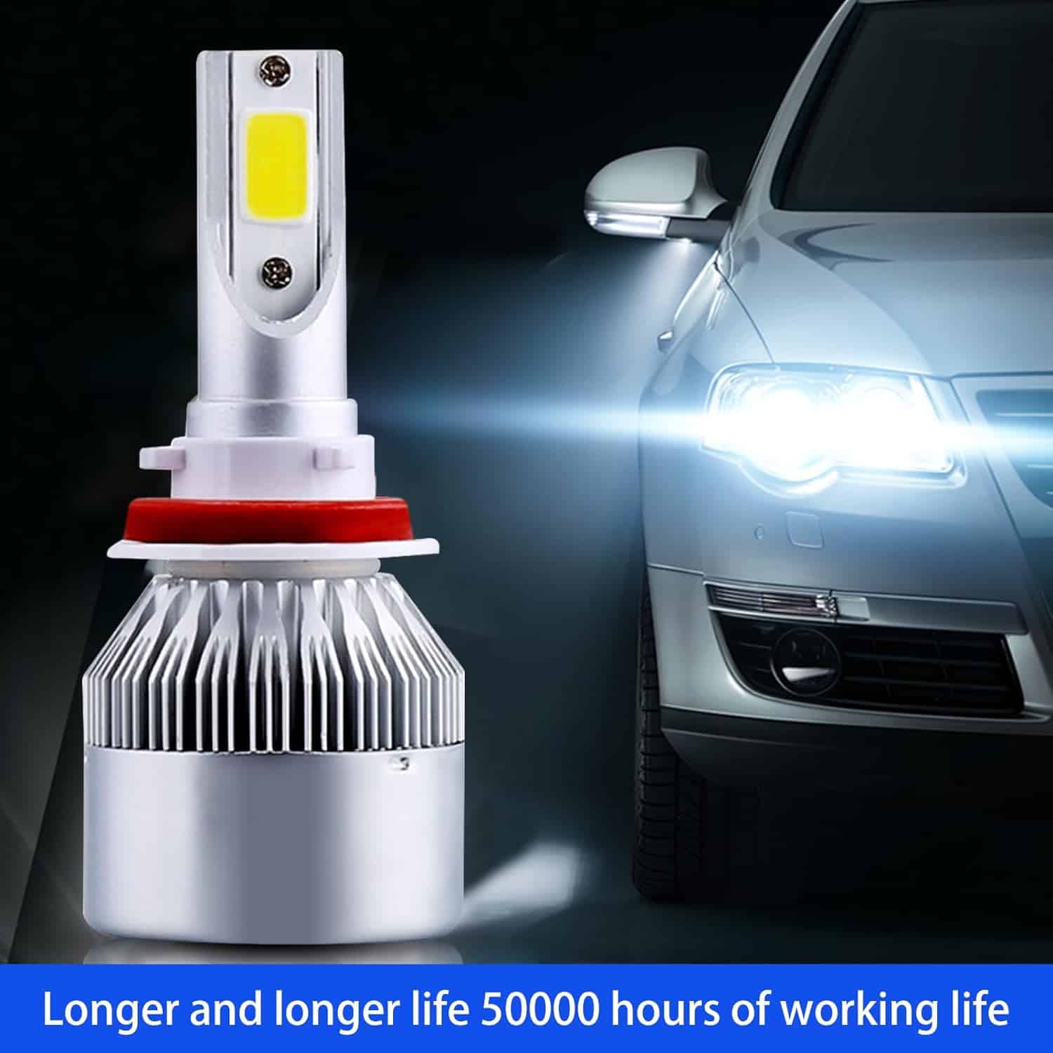 Miytsya 2 PCS H11/H8/H9 Car C6 LED Light, 6000K 3800LM Super Bright High Beam, Plug and Play Waterproof Bulb Replacement, Universal Bulb Lighting Conversion for Most Cars (White)