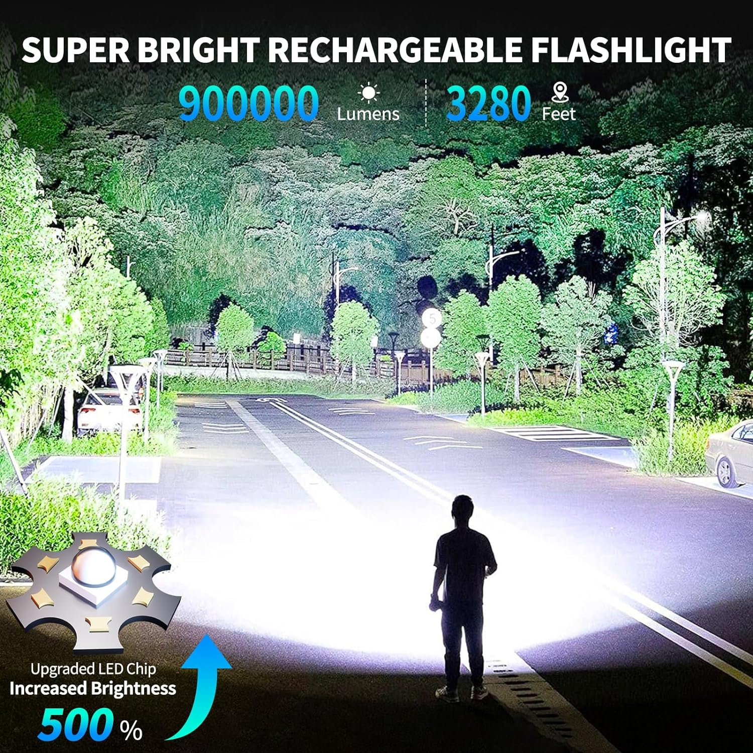 Rechargeable Flashlights High Lumens Flash Light, 900,000 Lumen Super Bright LED Flashlight, Powerful USB Rechargeable Flashlight Adjustable with Work Light, Waterproof Flashlights for Hiking Camping