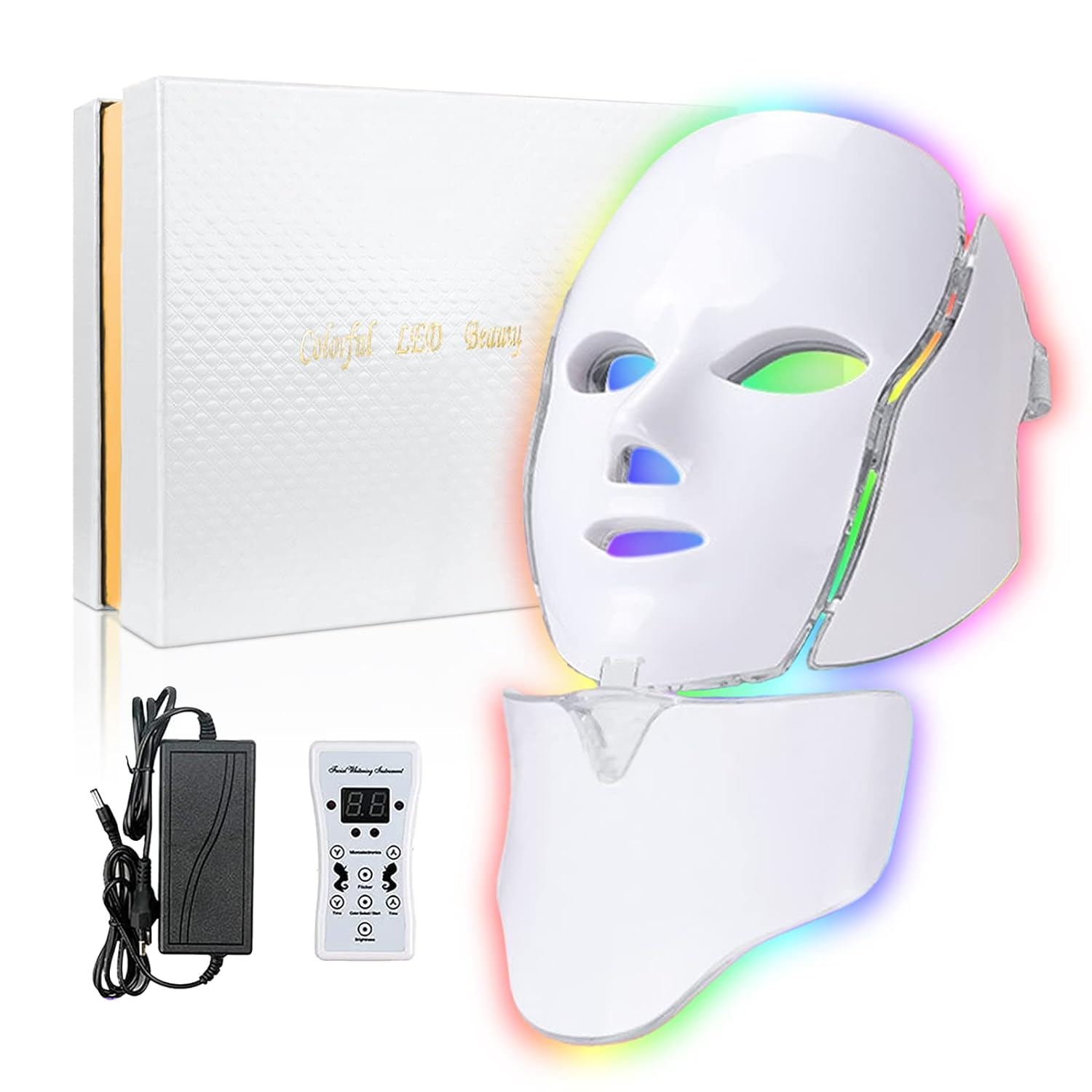 SDKWDH Led Face Mask Light Therapy, Red Light Therapy for Face, 7-1 Colors LED Facial Skin Care Mask