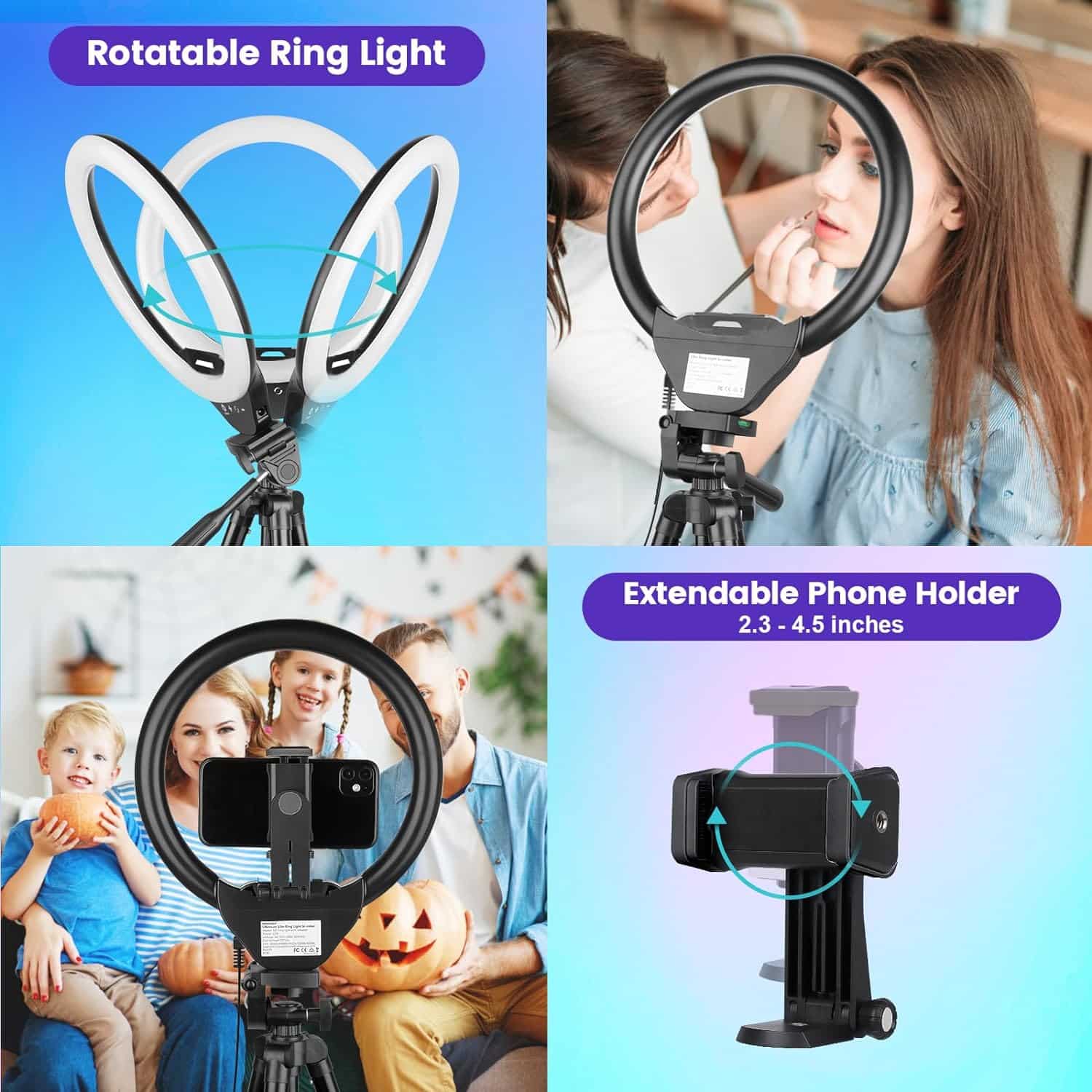 Sensyne 10 Ring Light with 50 Extendable Tripod Stand, LED Circle Lights with Phone Holder for Live Stream/Makeup/YouTube Video/TikTok, Compatible with All Phones