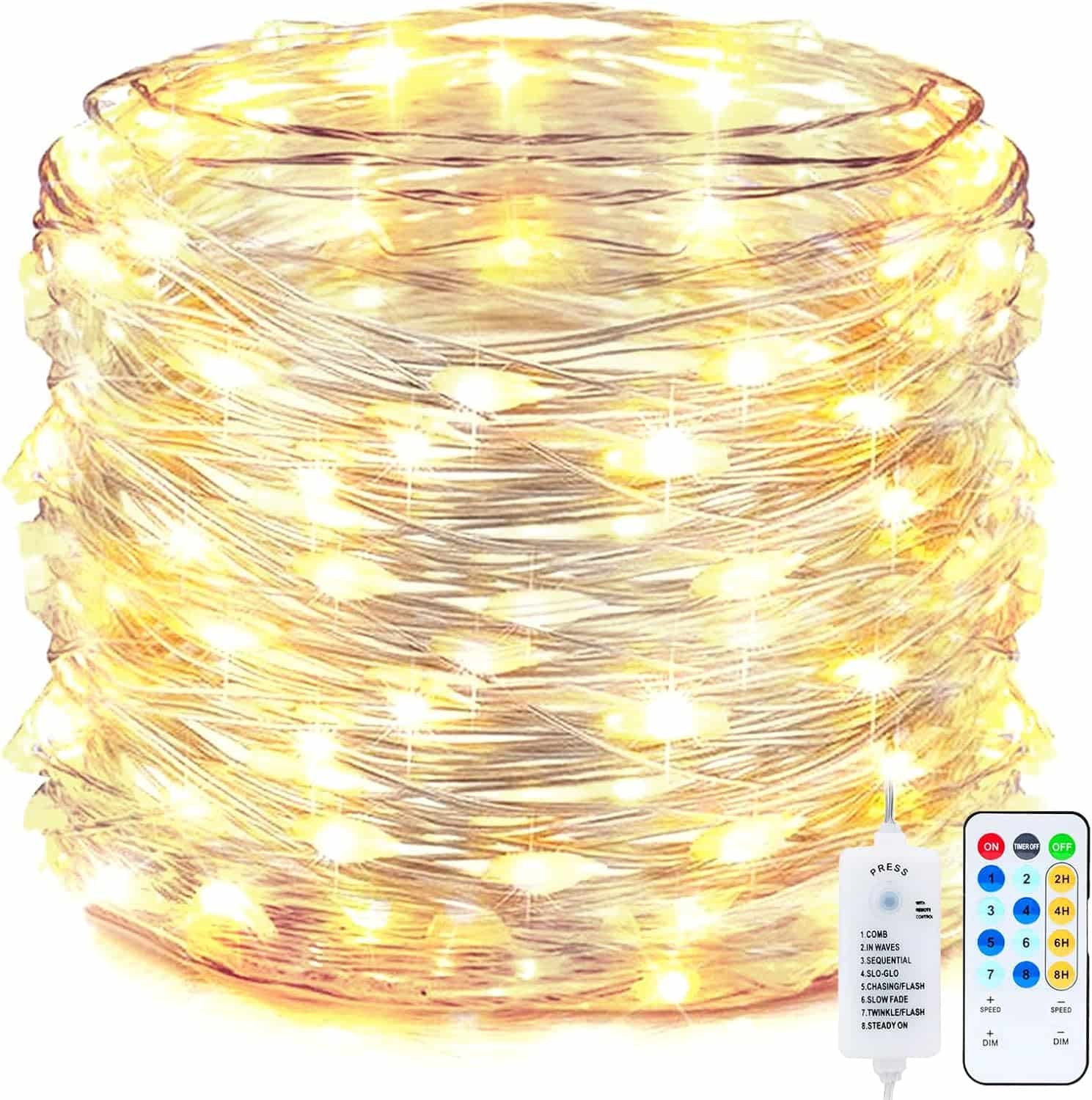 USB Fairy String Lights, 66FT 200LED Firefly String Lights, 8 Lighting Modes Twinkle Lights for Bedroom Halloween Christmas Tree Wreath Party Wedding Baby Shower Decoration, Pure White