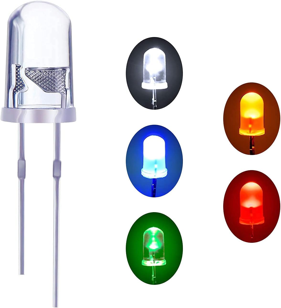 100 Pcs 5mm LED Light Emitting Diodes Bulb LED Lamp- Clear and Transparent DC 2V 20mA DIY Science Project Electronics Components Lighting Kit (5*Color*20pcs)