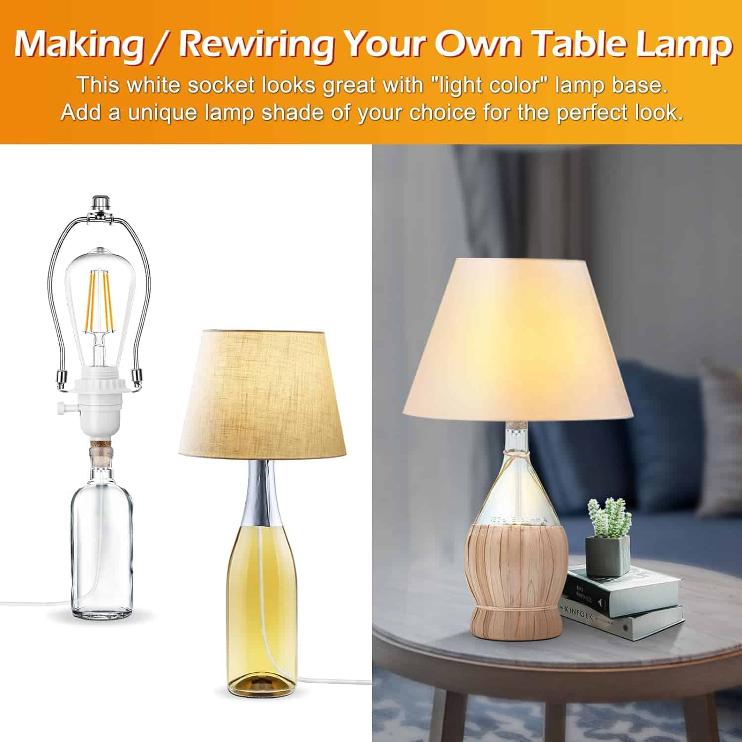 Make a Lamp or Rewire Kit,DIY Bottle Lamp Wiring Kit Includes lamp Bulb,3-Way Light Socket,Electric Cord,Glass Drill Bit,Bottle Corks etc., All Essential Hardware Set for Bottle Lamp Design or Repair