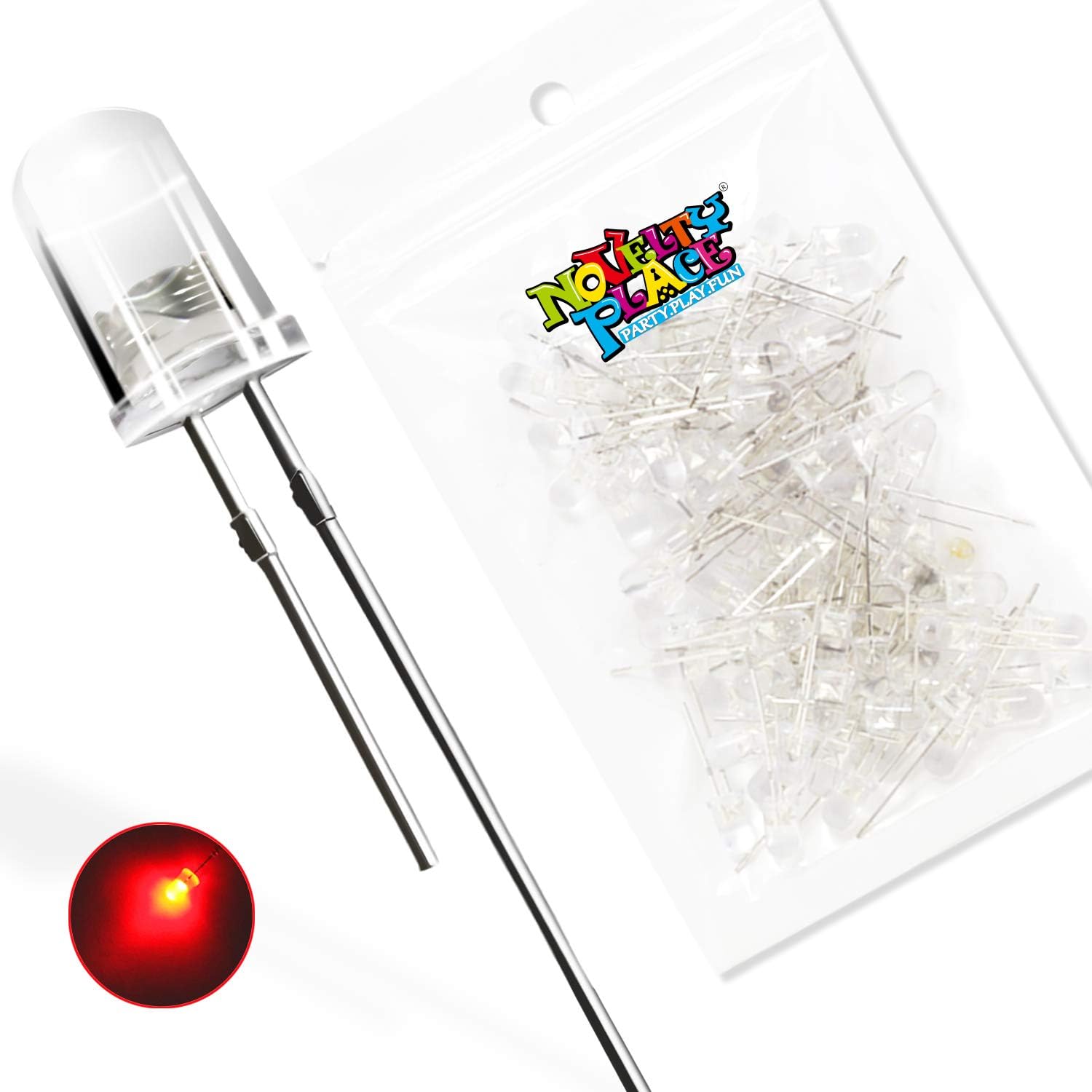 Novelty Place 100 Pcs 5mm Red LED Diode Lights - [Ultra Bright] Clear Transparent DC 2V 20mA Emitting Diodes LEDs Bulb - DIY Science Project Electronics Components Lighting Kit