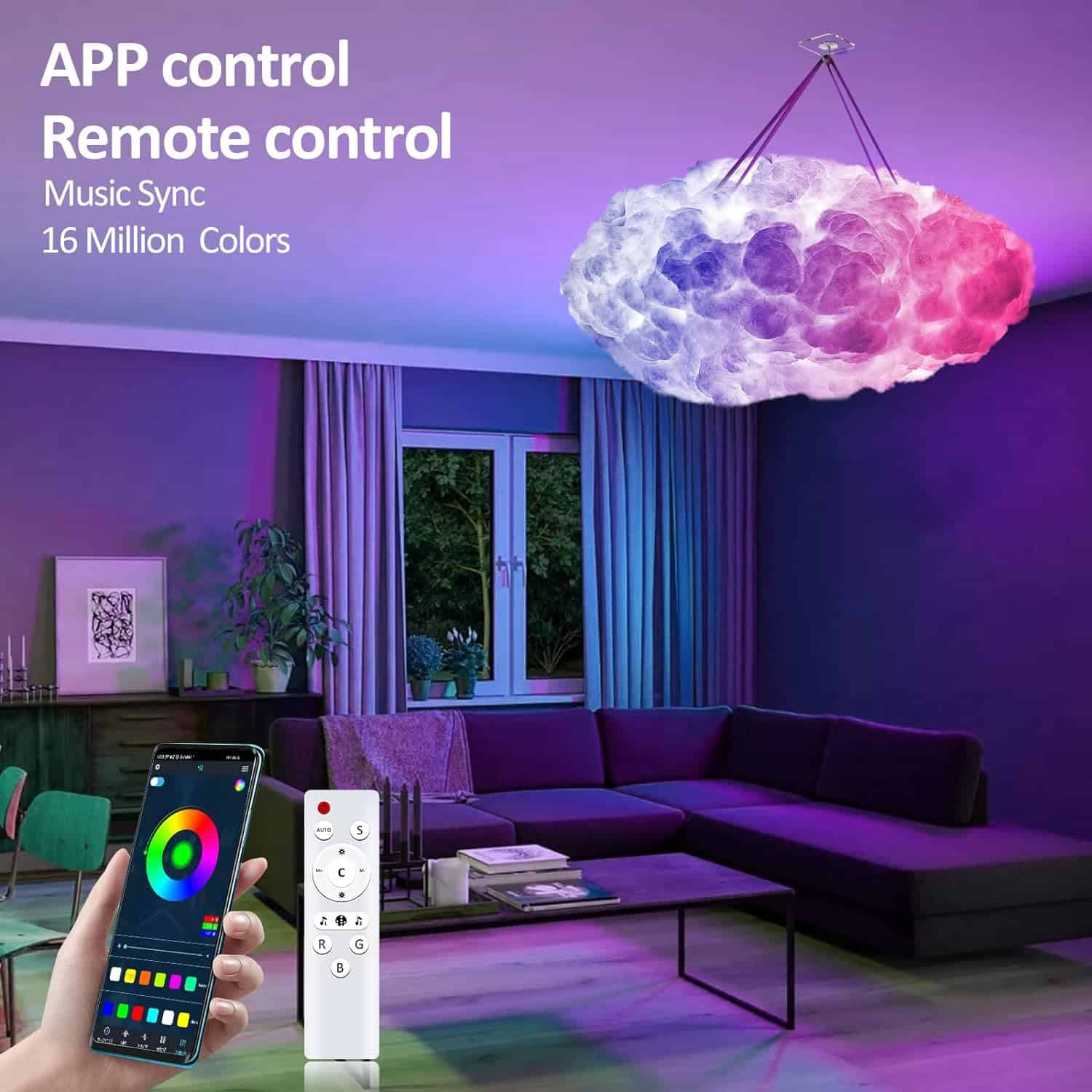 3D RGB Cloud LED Light for Bedroom,Multicolor Creative Night Lighting Kit Music Sync with APP,Wireless Remote Control Lightning Changing Strip Lights,Coolest Decorations