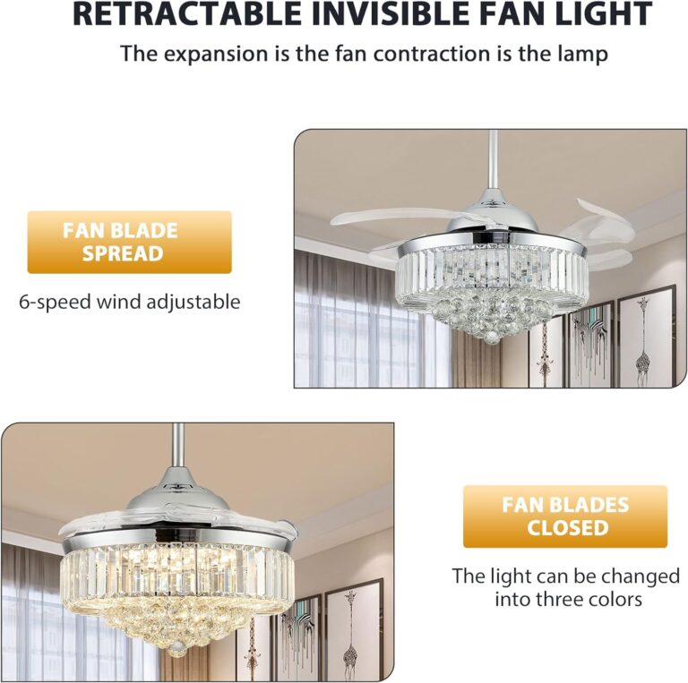 42 Inches Gold Invisible Crystal Ceiling Fan Chandelier Review