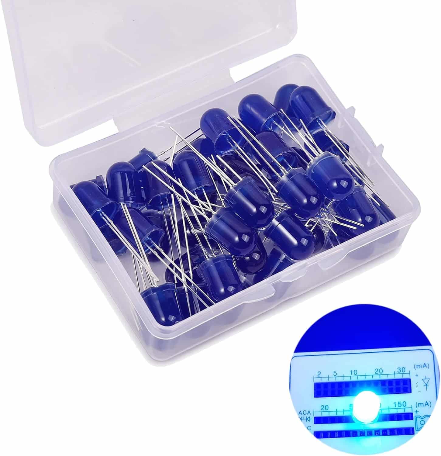 8mm Led Diode Lights, 50Pcs 8mm Blue Led Emitting Assorted, Round Diode Light Assorted Color (Blue 50Pcs)