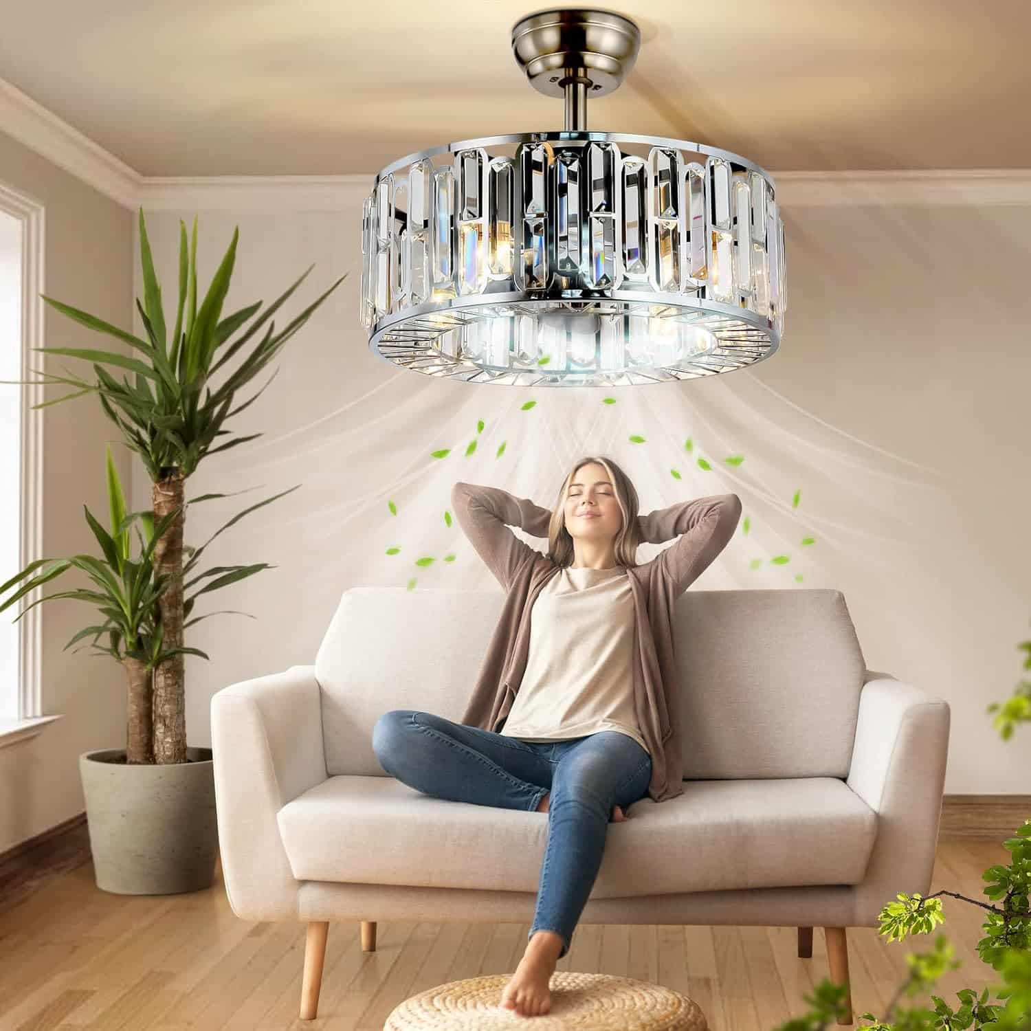 A Million 42 Luxury Crystal Ceiling Fan with Light, Gold Crystal Chandelier with Retractable Fan Remote 3 Speed 3 Color Silent Motor Fandelier Lighting Fixture for Living Dining Room Island